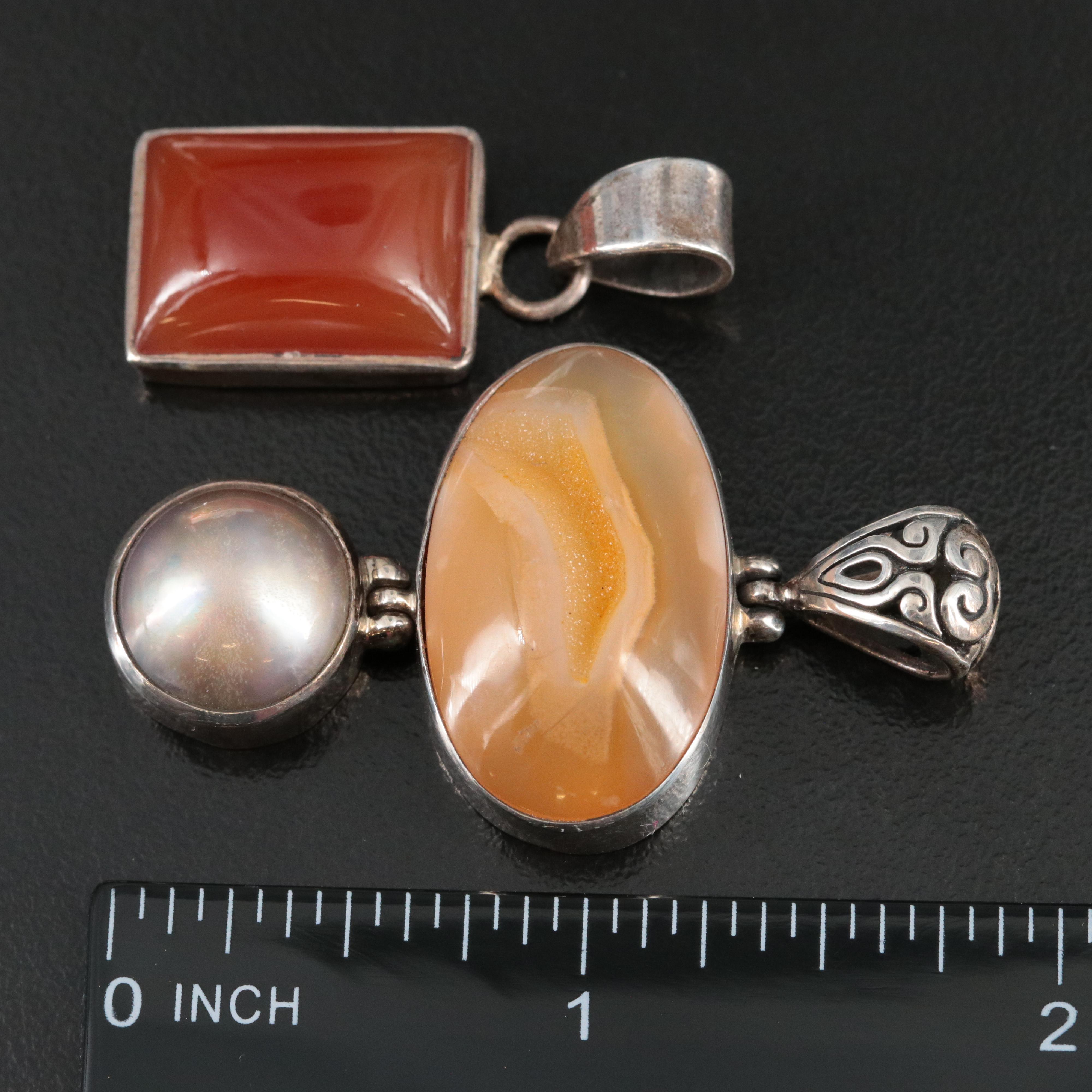 Sterling Gemstone Necklaces and Pendants Including Carnelian and Agate