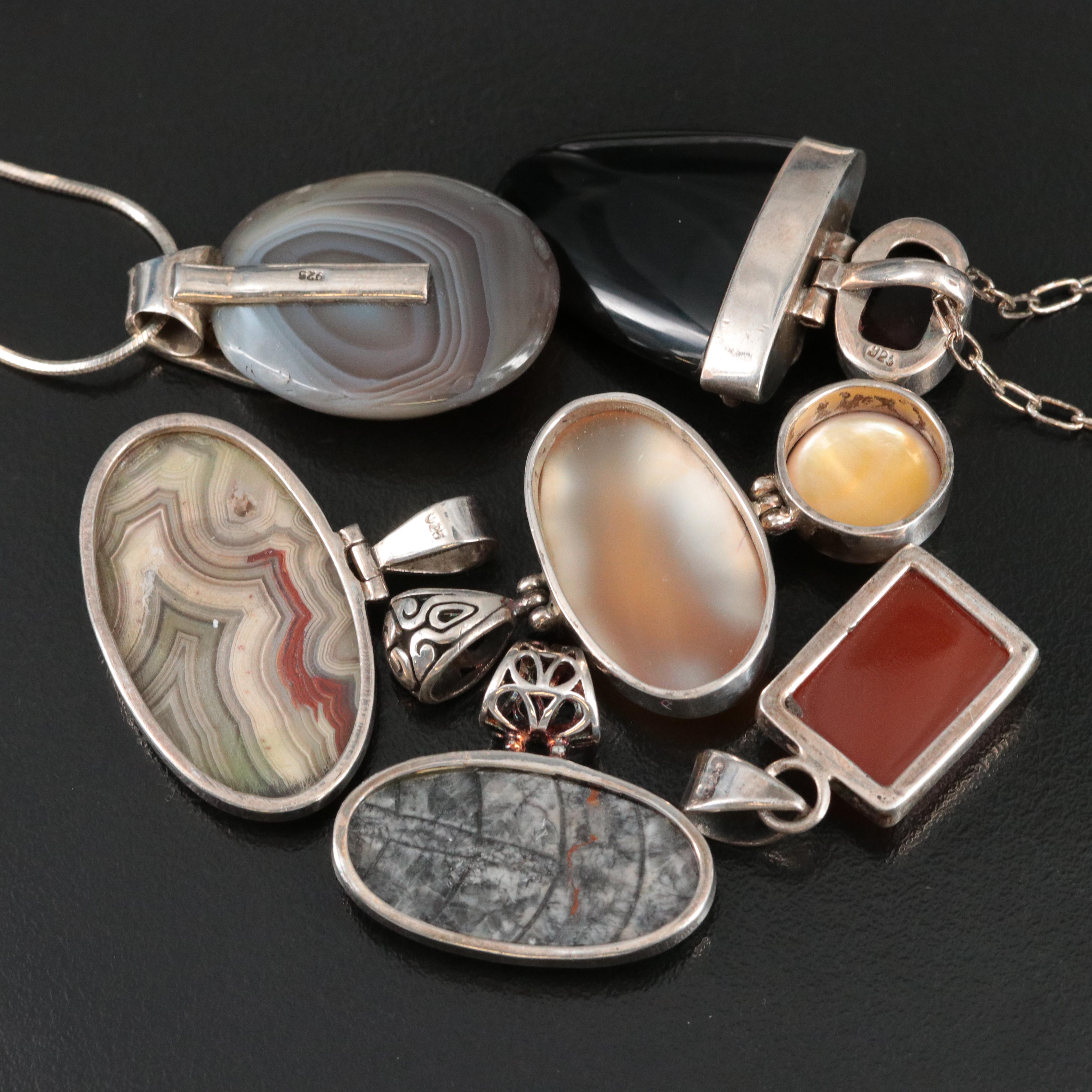 Sterling Gemstone Necklaces and Pendants Including Carnelian and Agate