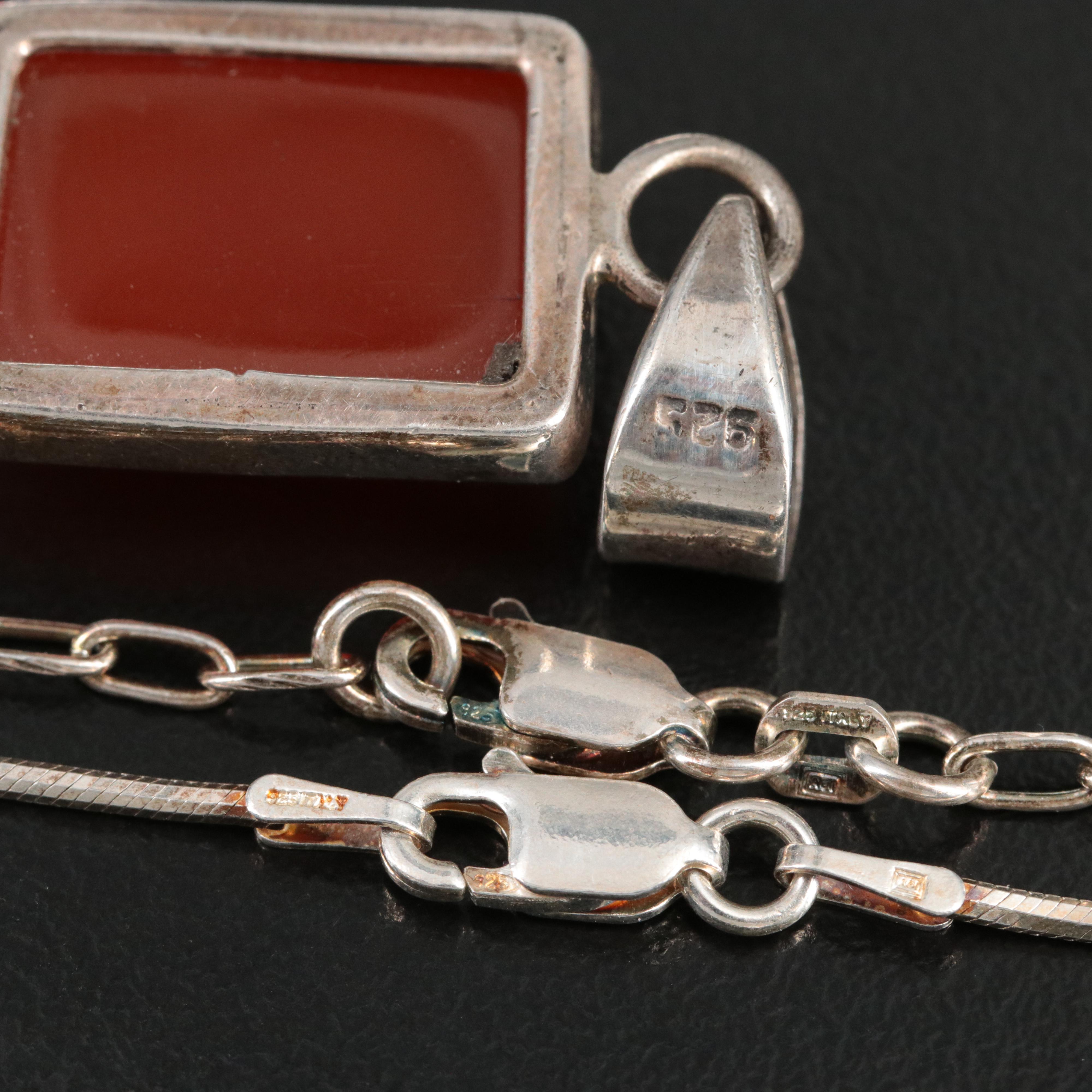 Sterling Gemstone Necklaces and Pendants Including Carnelian and Agate