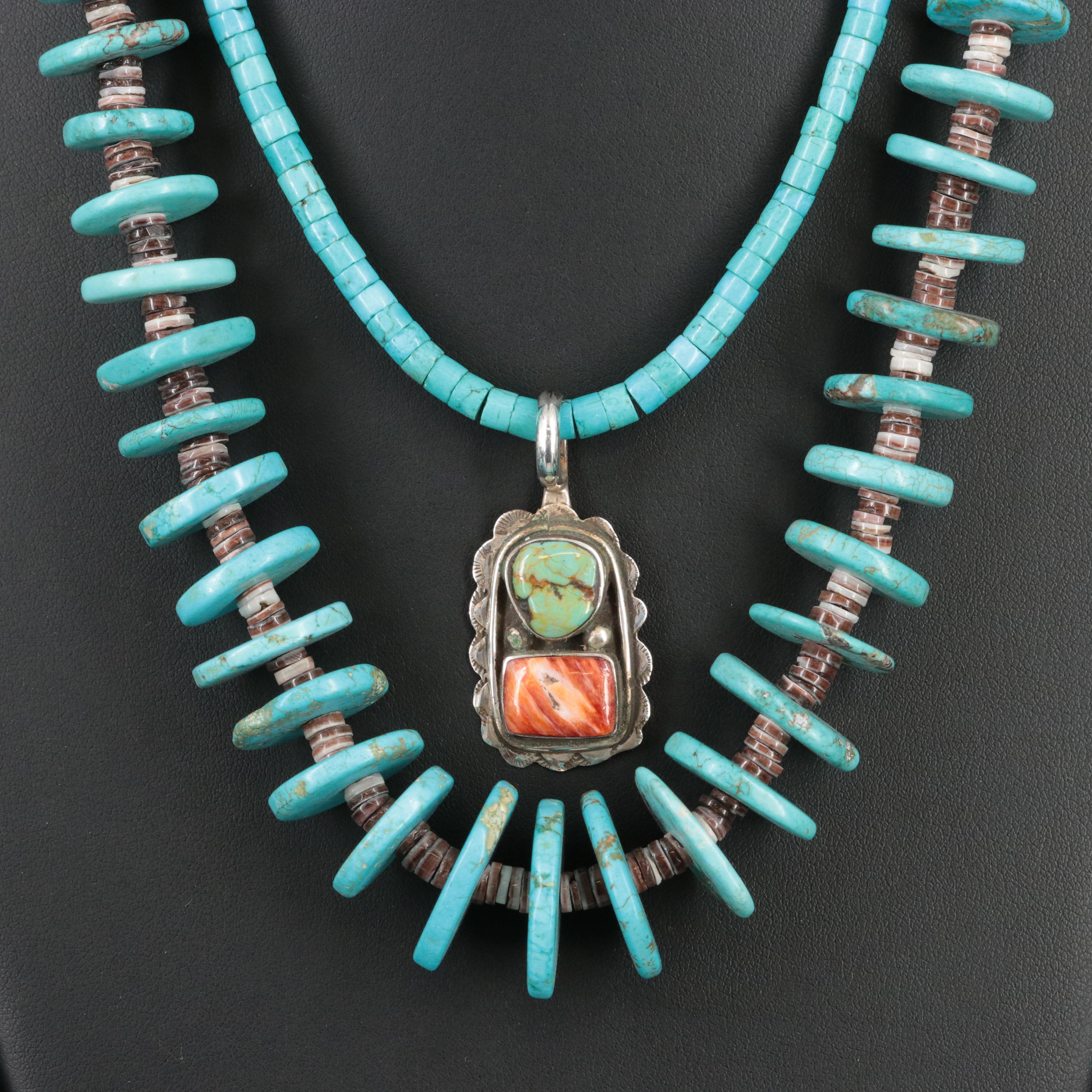 Southwestern Sterling Signed Pendant & Necklaces Including Spiny Oyster