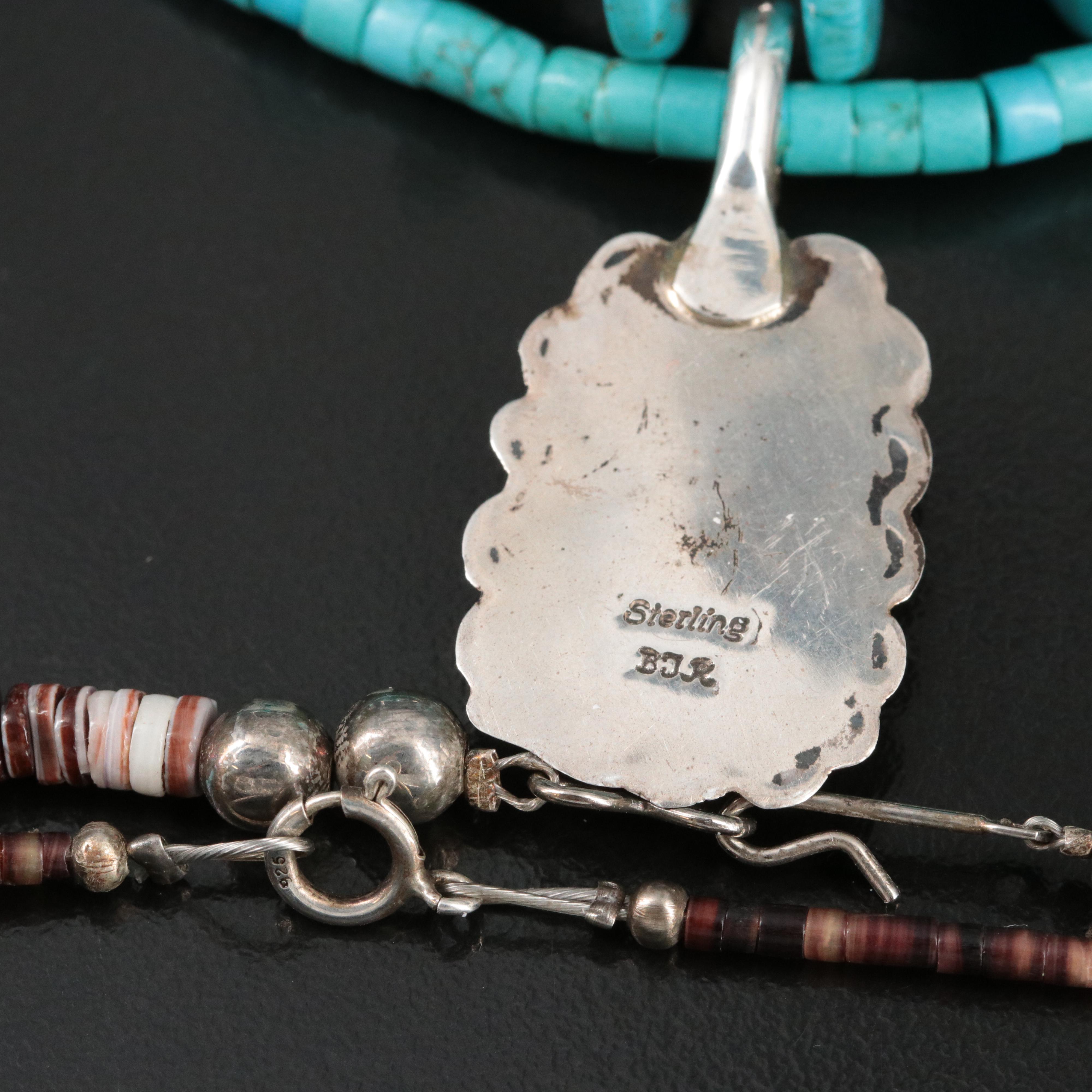 Southwestern Sterling Signed Pendant & Necklaces Including Spiny Oyster