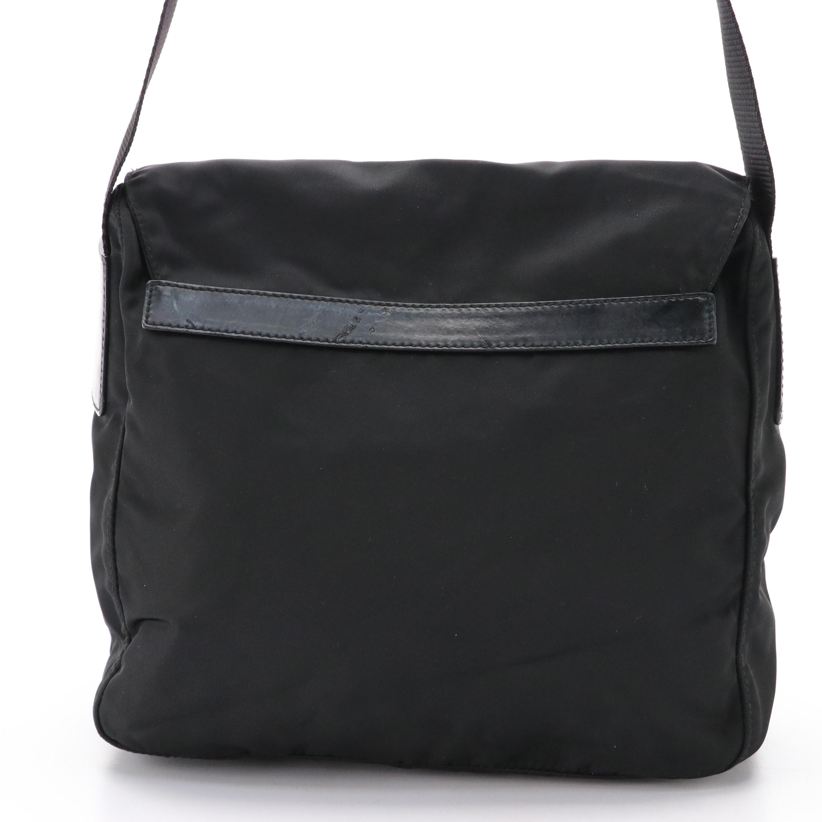 Prada Black Tessuto Nylon Front-Flap Crossbody Bag with Leather Trim