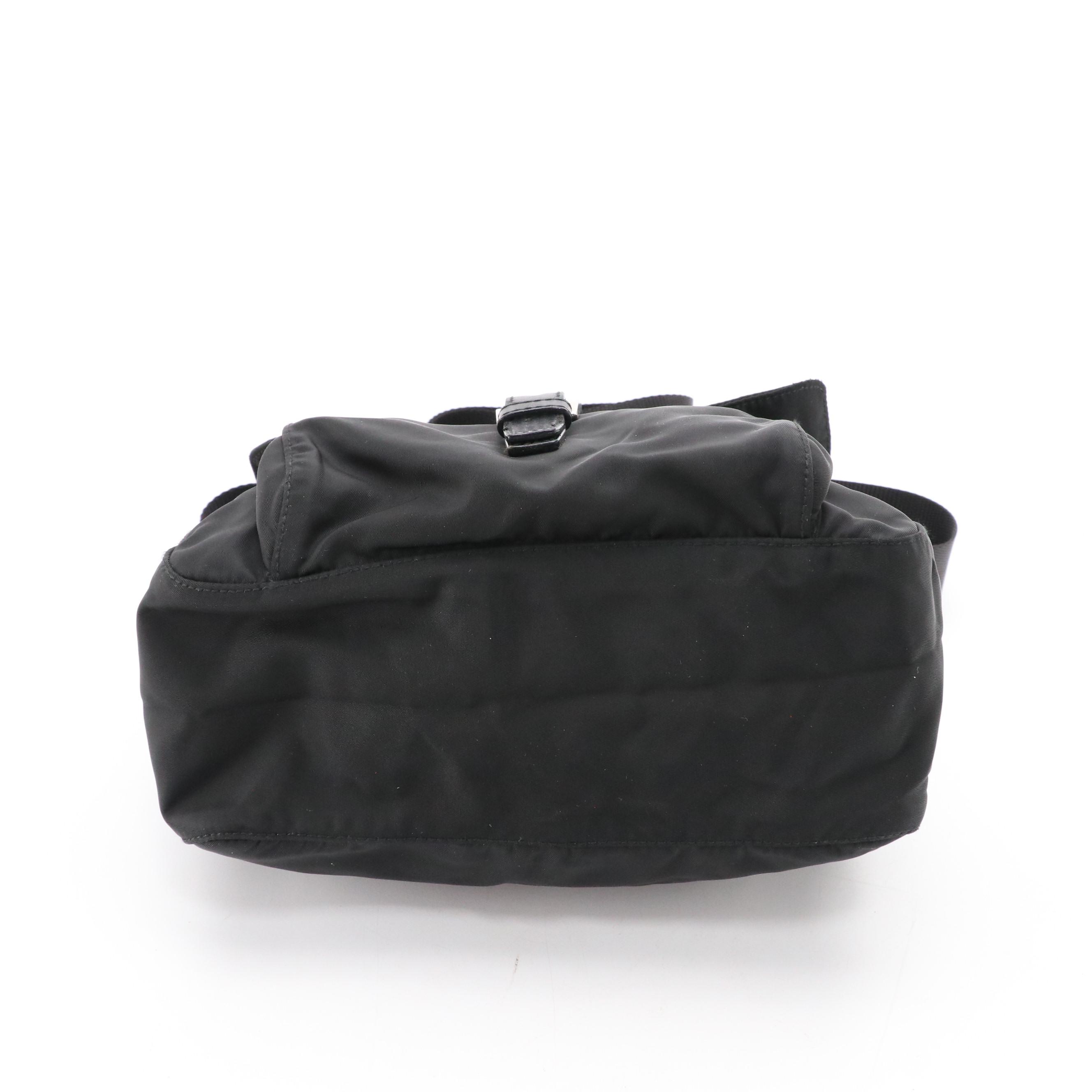 Prada Black Tessuto Nylon Front-Flap Crossbody Bag with Leather Trim