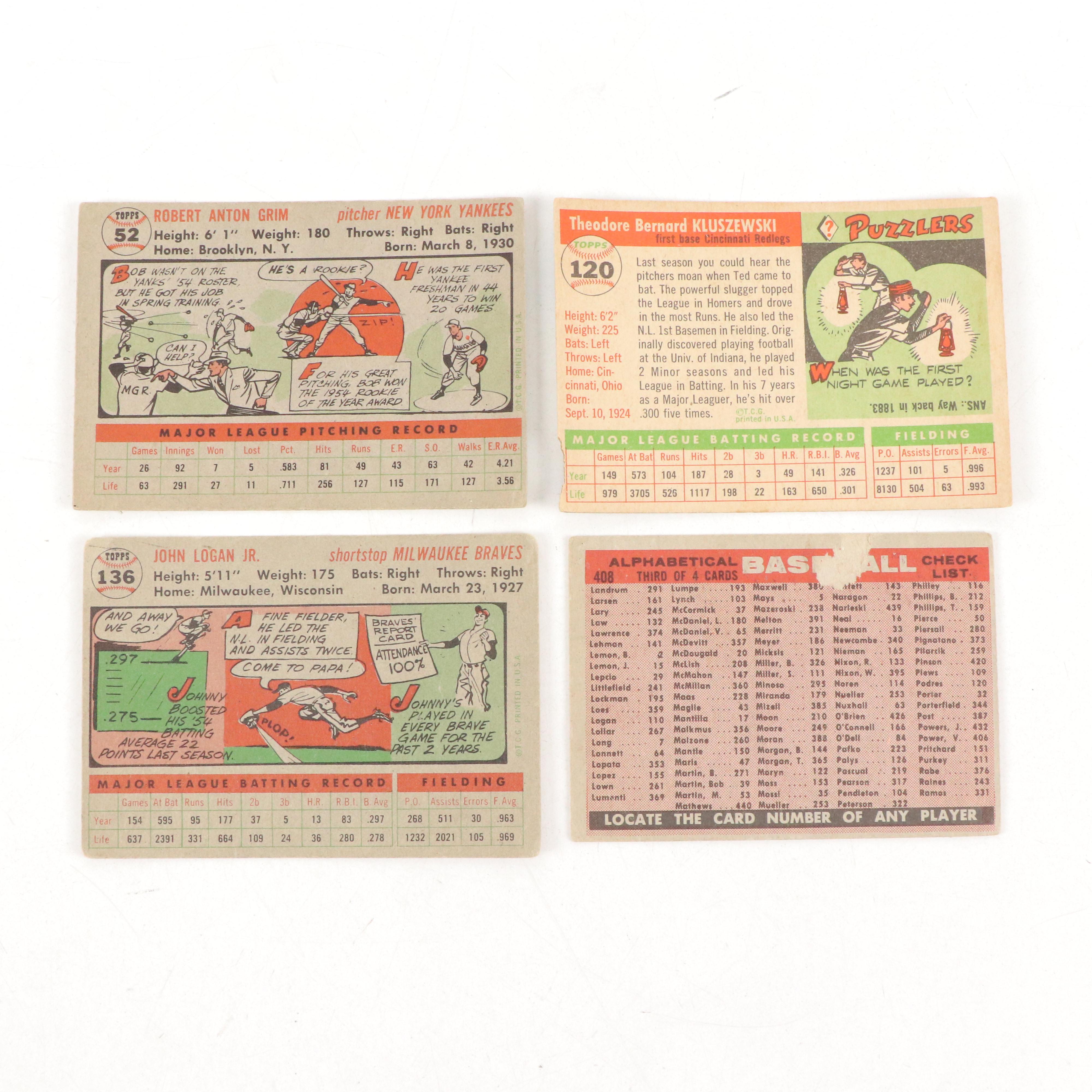 Topps Baseball Cards Featuring Ed Yost, Ted Kluszewski, and More, 1950s