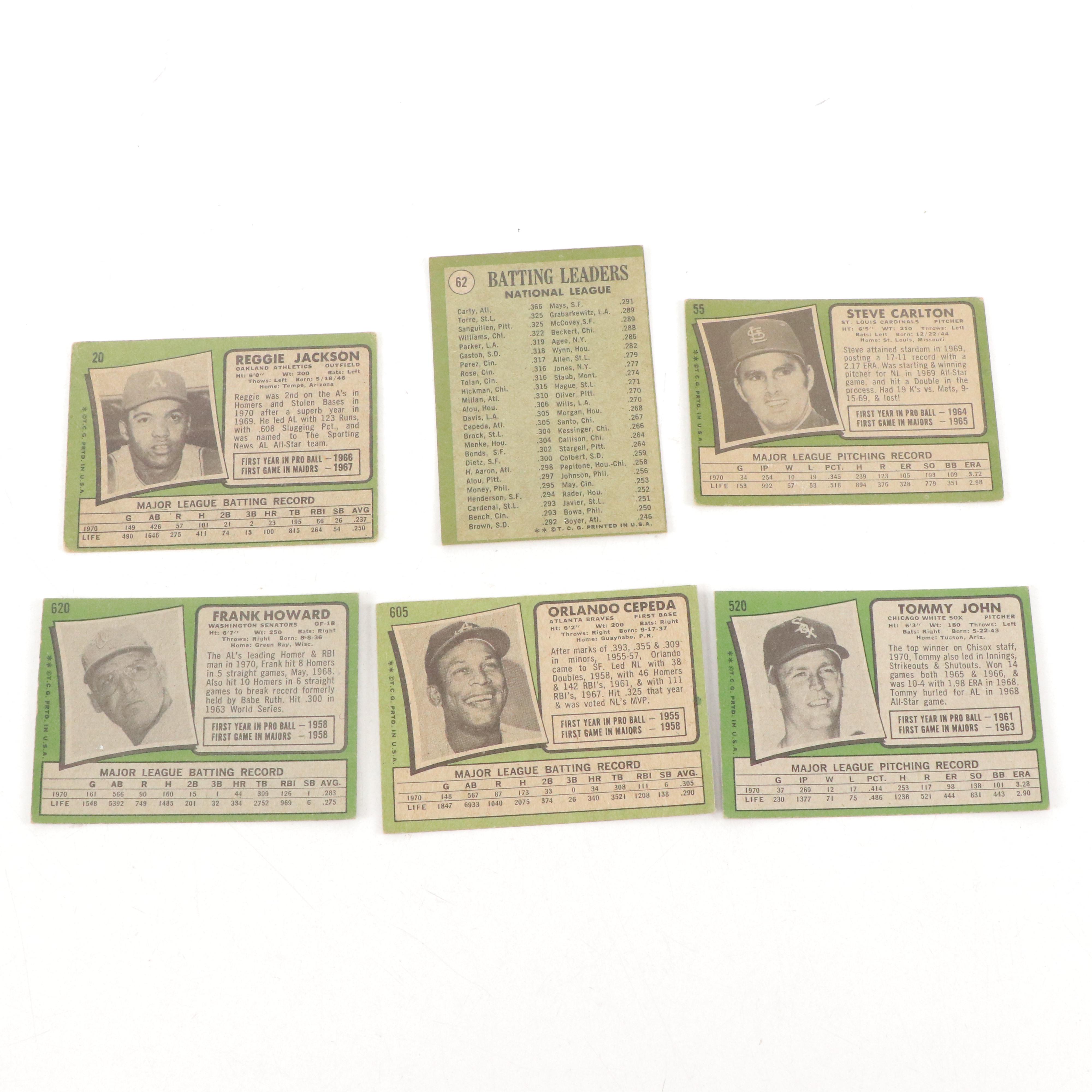 1971 Topps Baseball Cards Featuring Reggie Jackson, Steve Carlton, and More