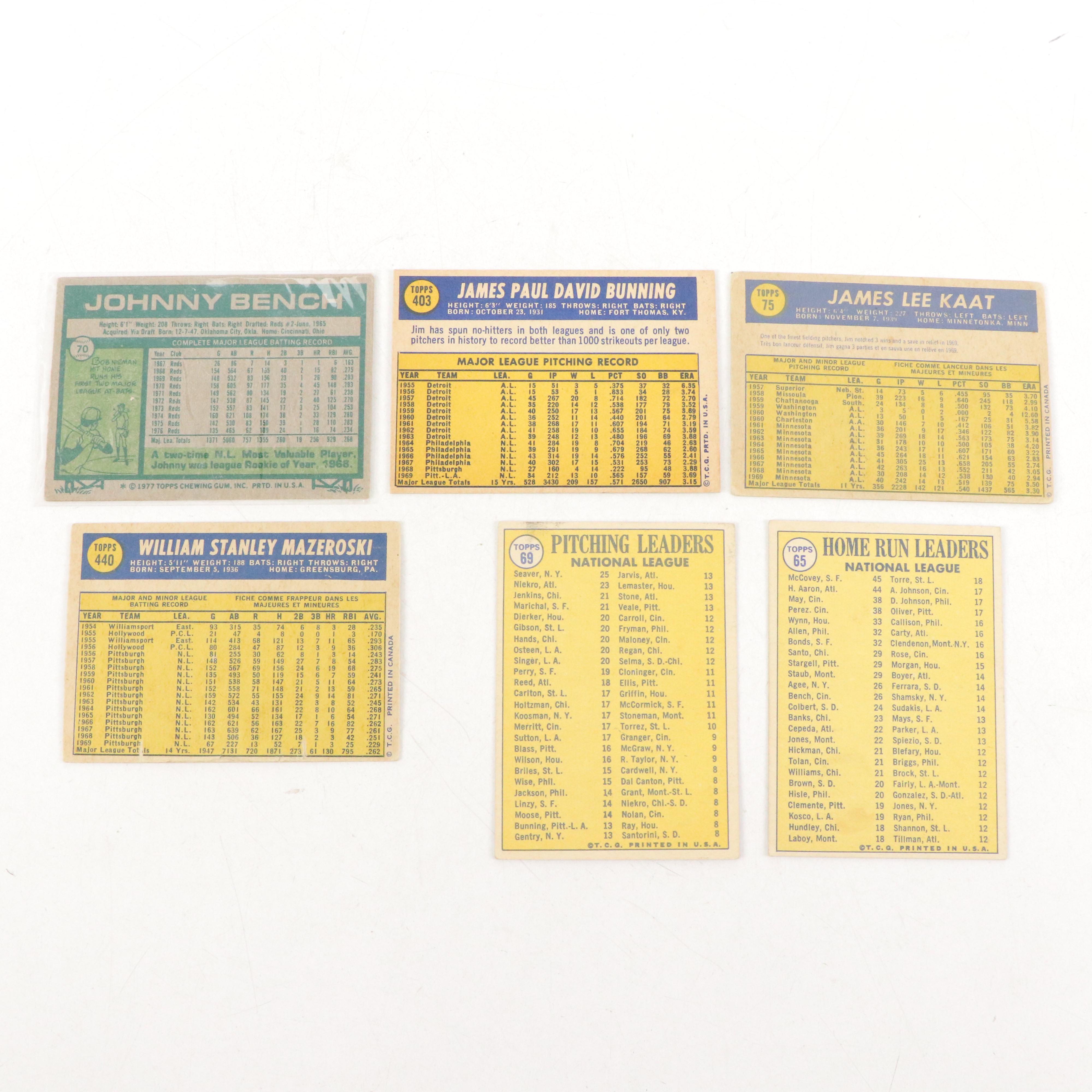 Topps Baseball Cards Featuring Johnny Bench and Willie Stargell, 1960s–1970s