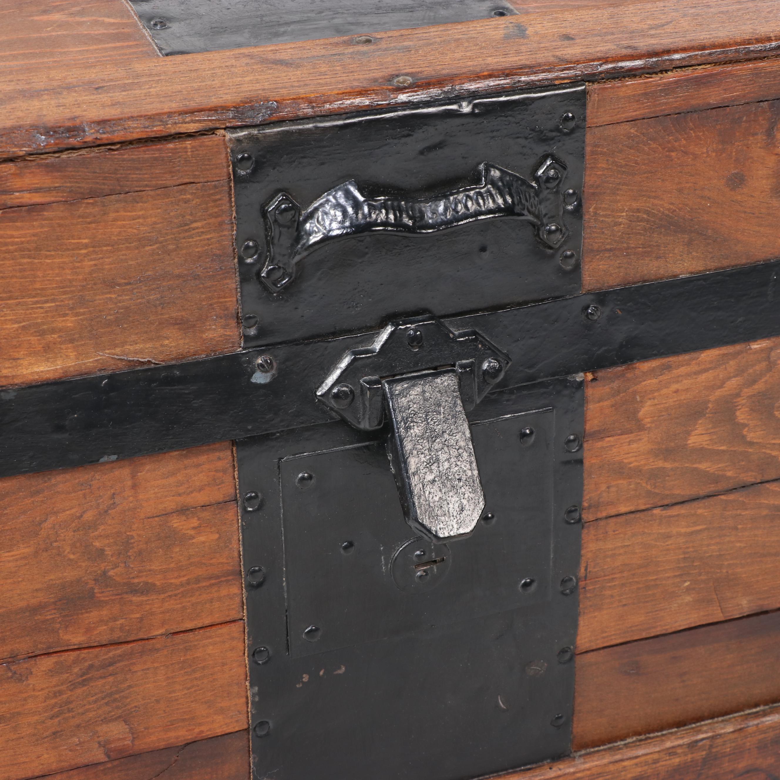 Late Victorian Metal-Bound and Slatted Wood Steamer Trunk