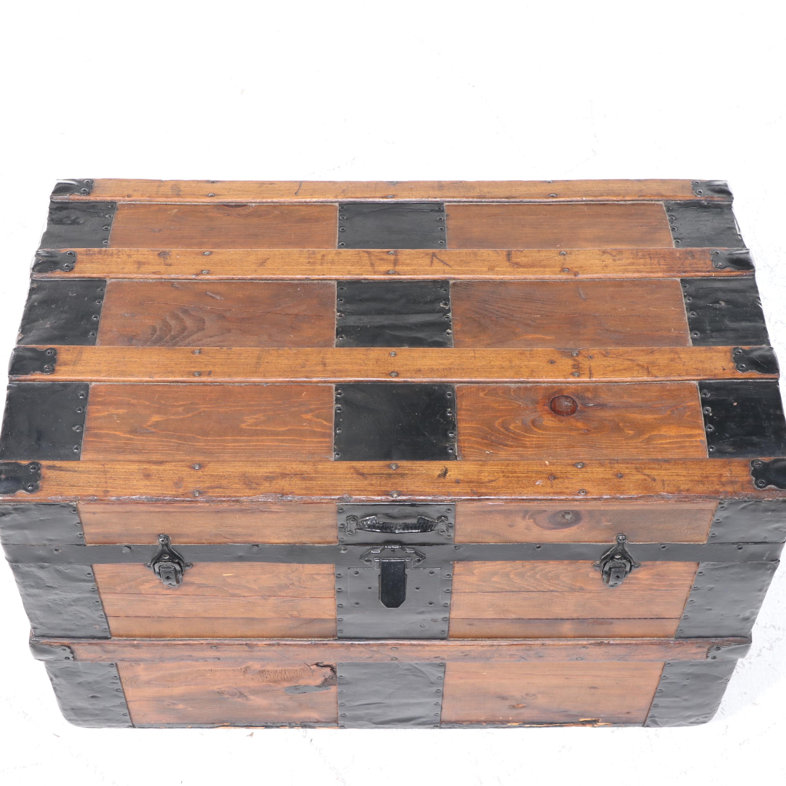 Late Victorian Metal-Bound and Slatted Wood Steamer Trunk