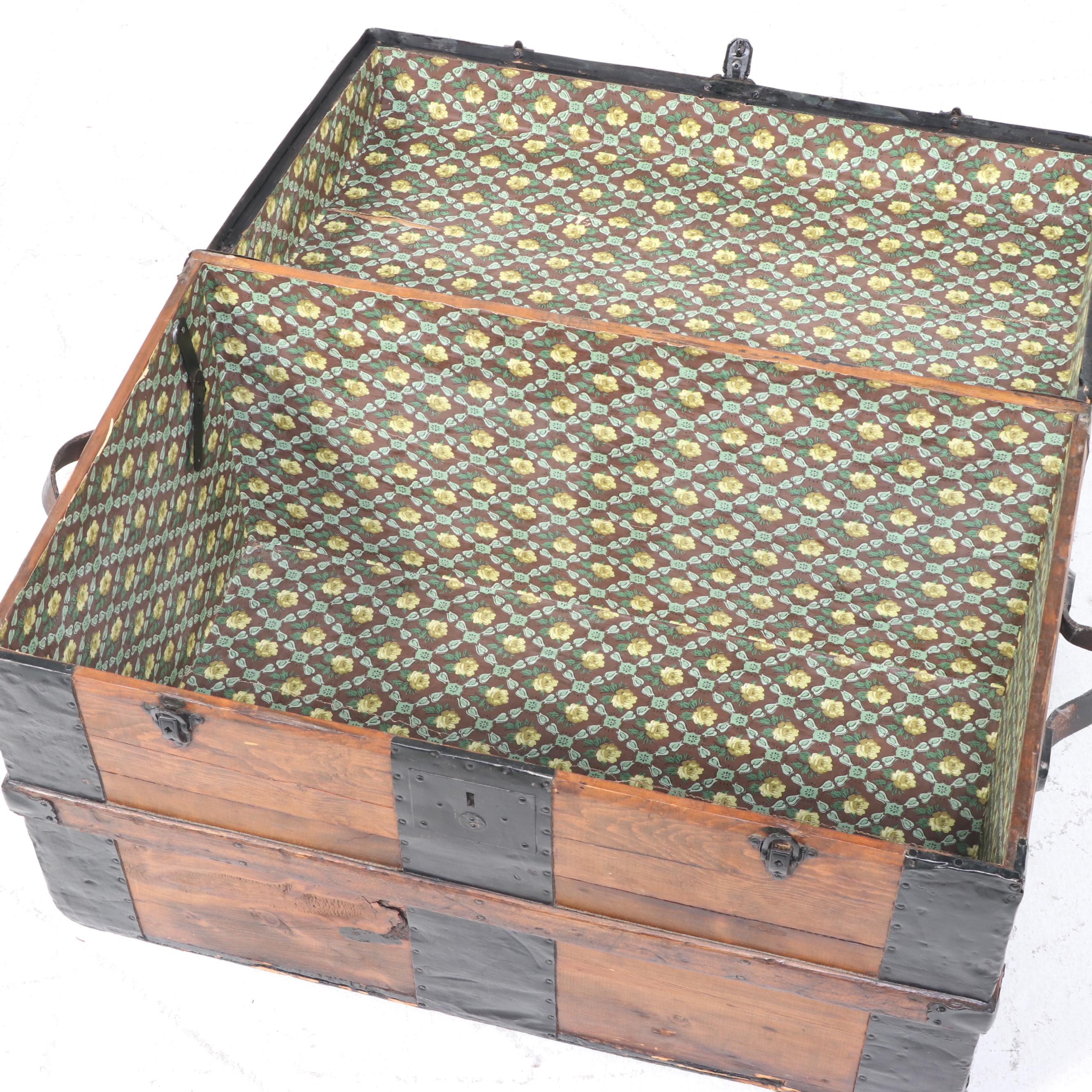 Late Victorian Metal-Bound and Slatted Wood Steamer Trunk