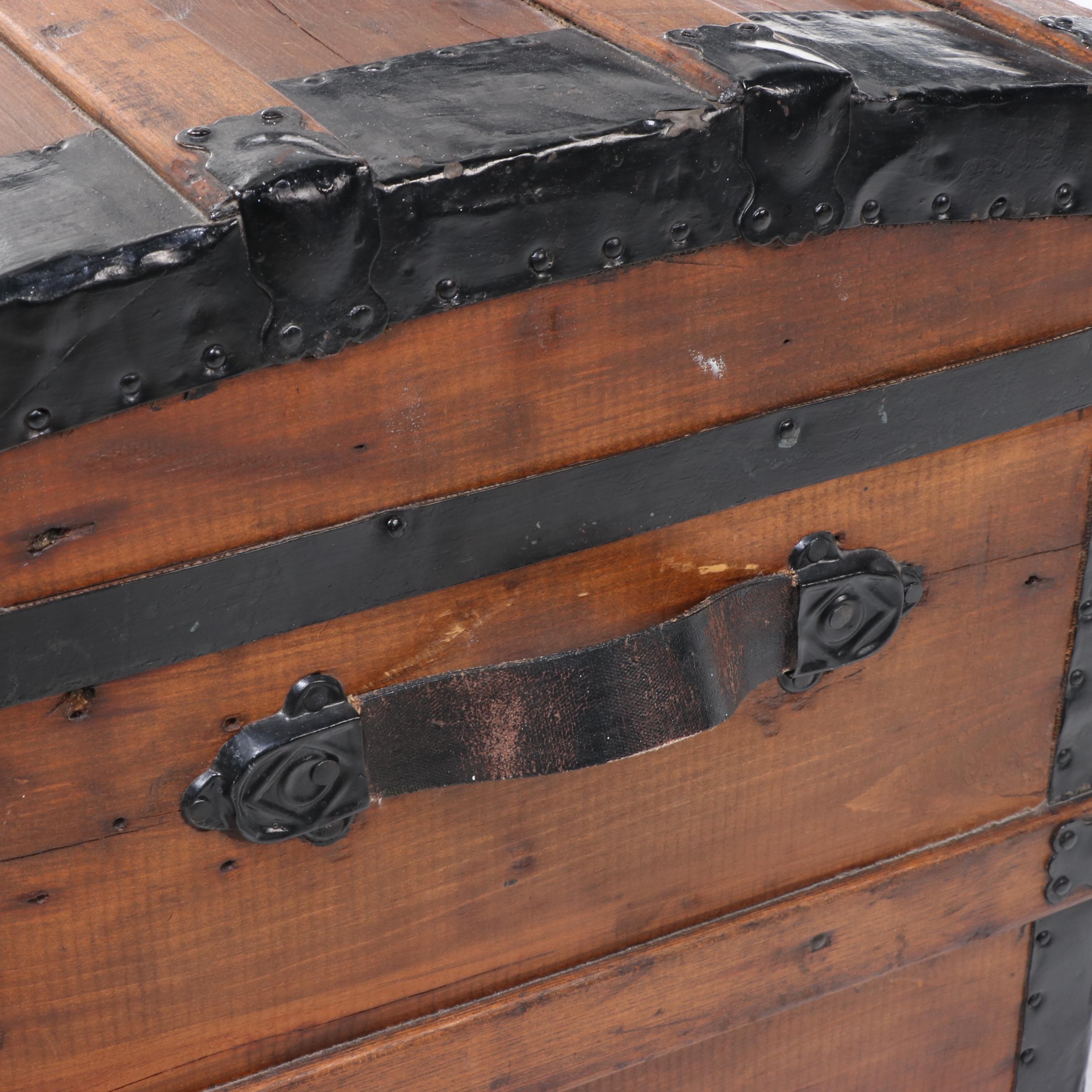Late Victorian Metal-Bound and Slatted Wood Steamer Trunk