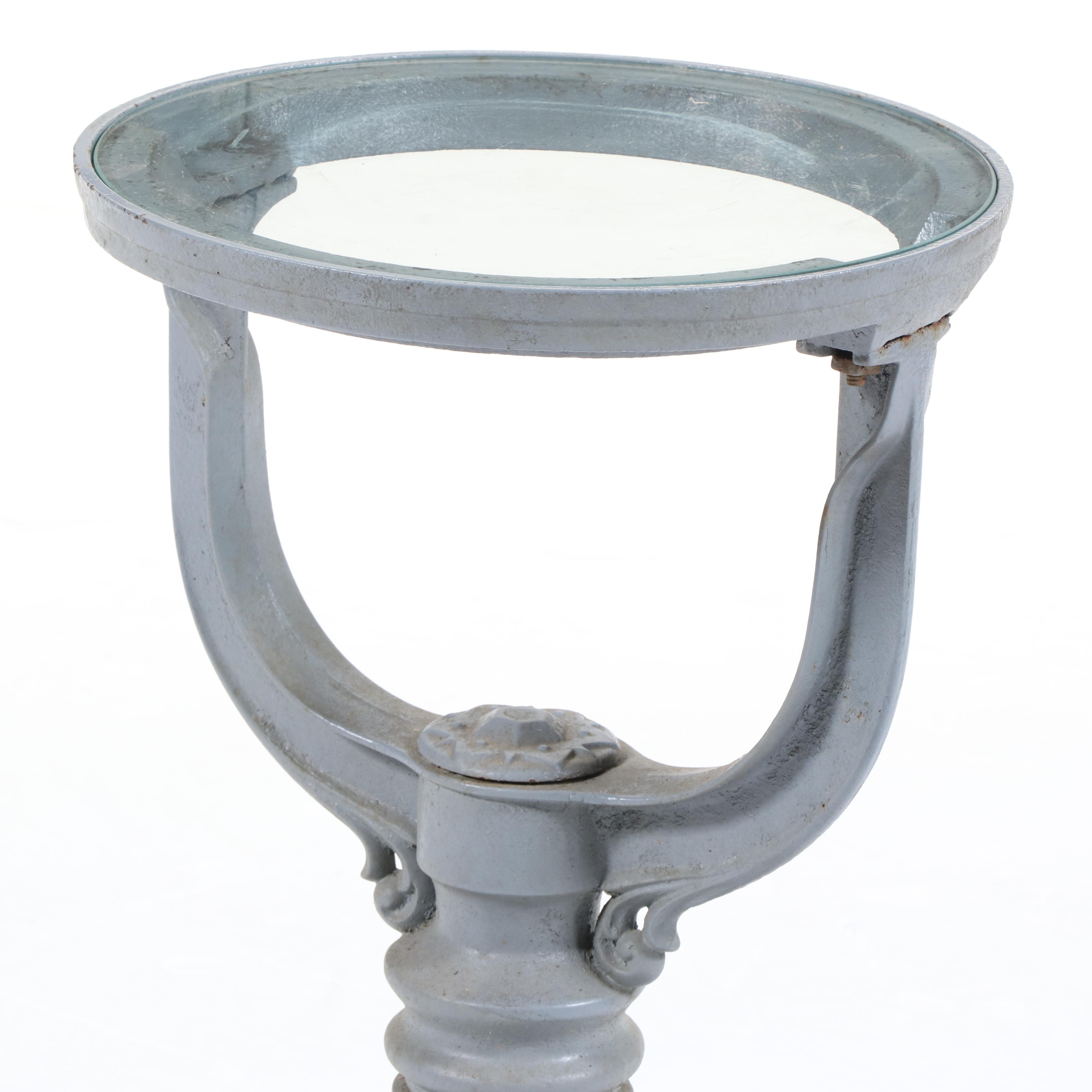 Repurposed Cast Iron Water Heater Base With Glass Top Accent Table