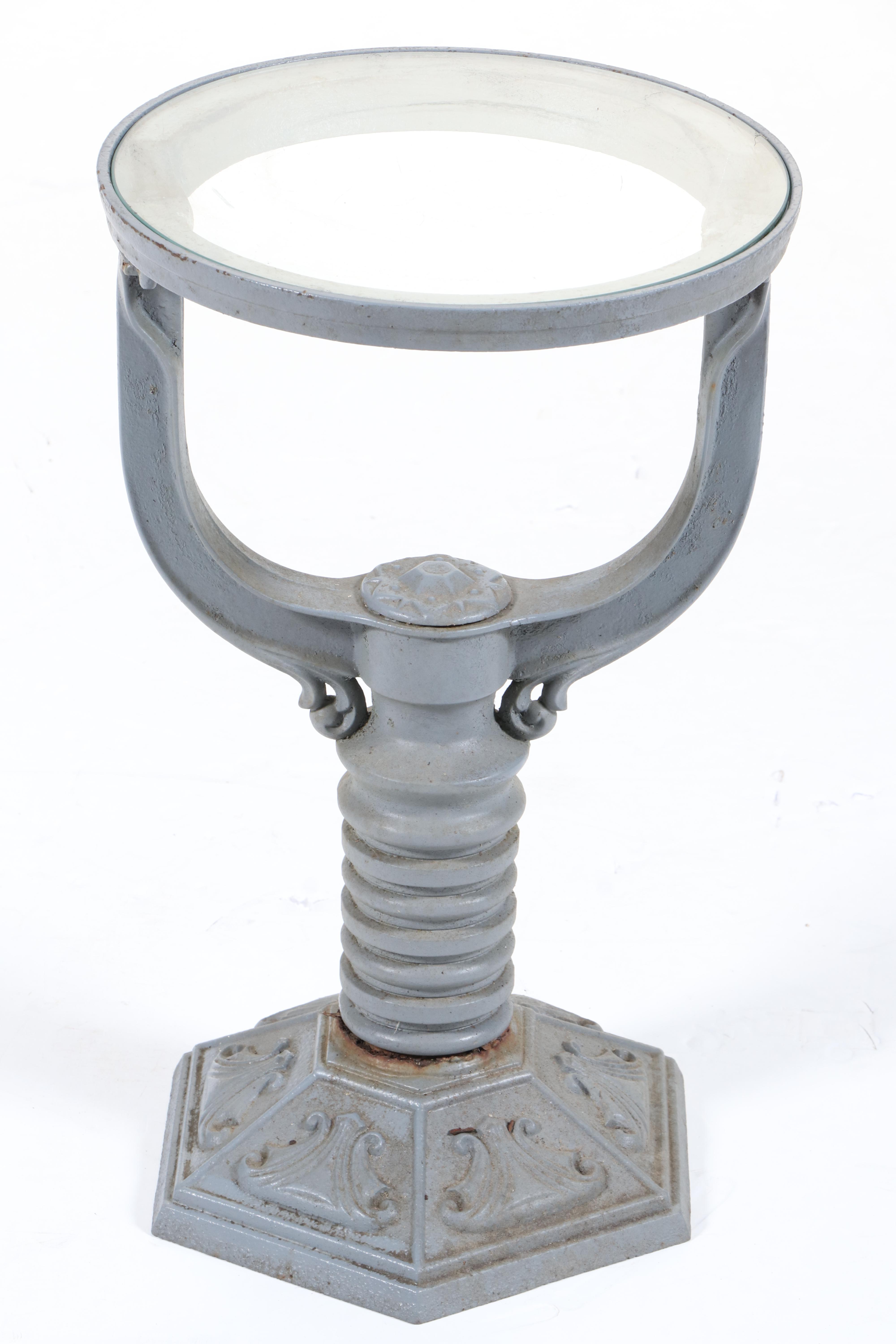 Repurposed Cast Iron Water Heater Base With Glass Top Accent Table