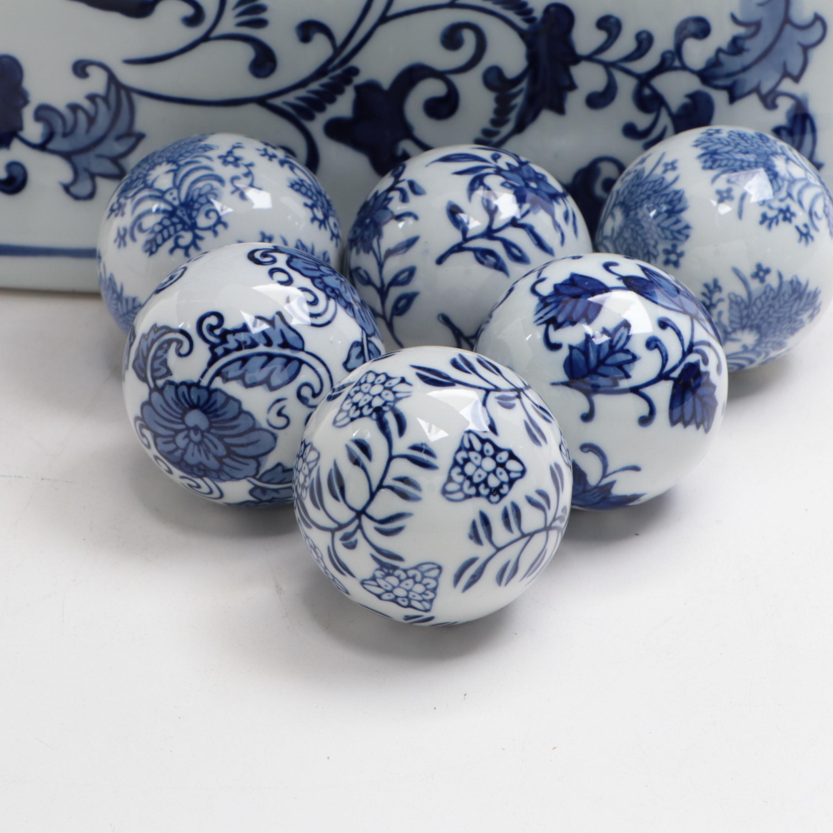 Blue and White Porcelain Foot Bath Planter and Carpet Balls