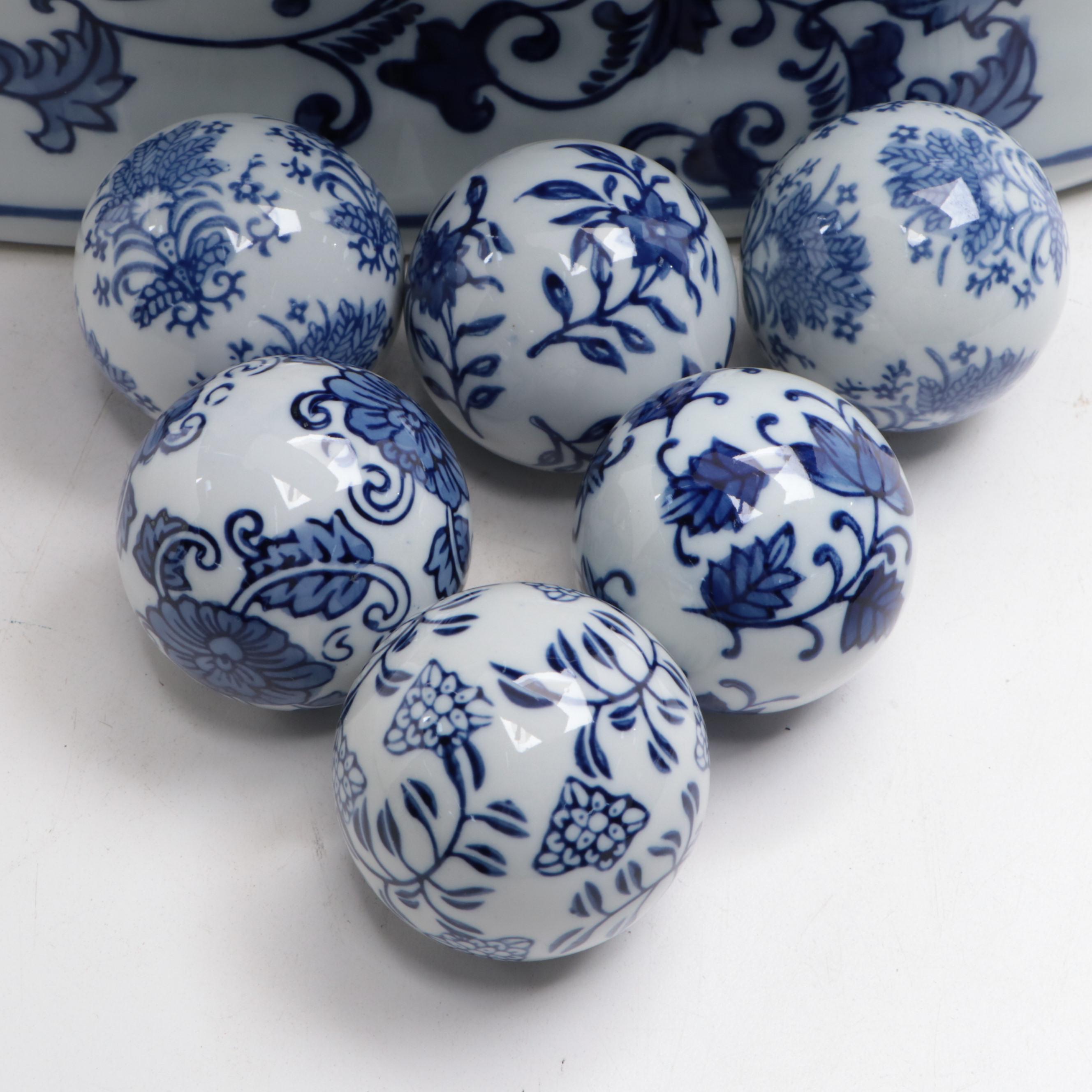 Blue and White Porcelain Foot Bath Planter and Carpet Balls