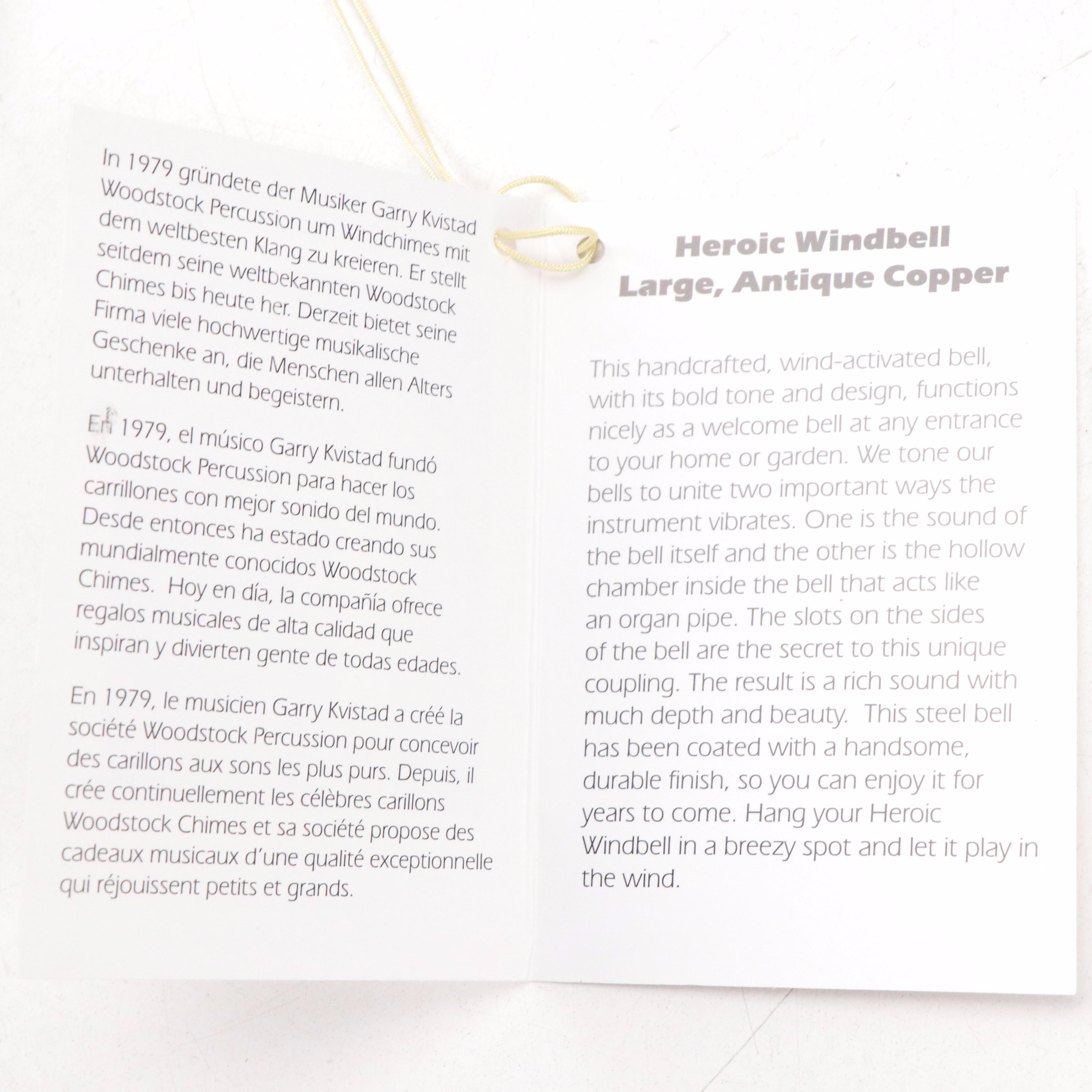 Woodstock Chimes "Heroic Windbell" Large Copper Tone Steel Wind Chime