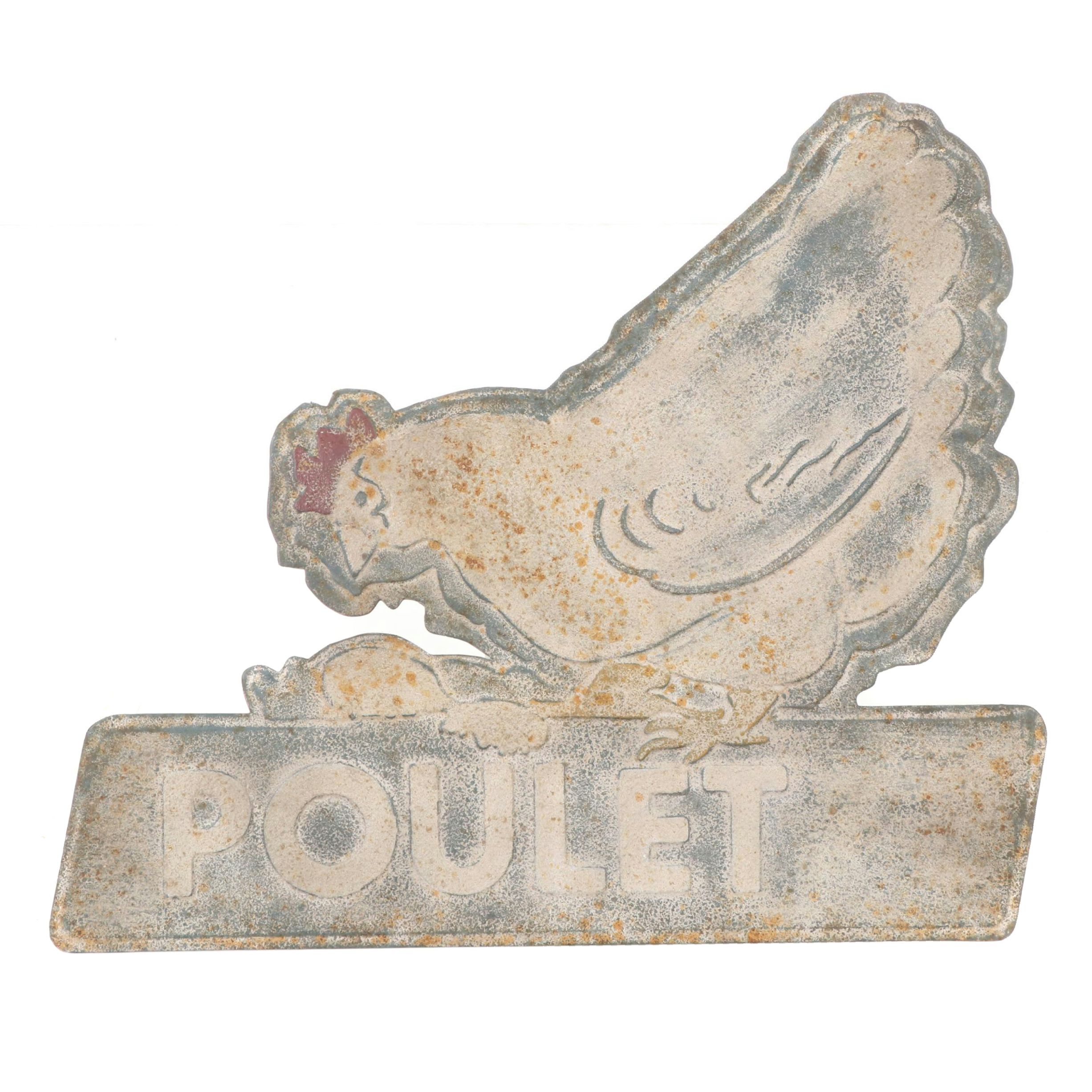 French Sheet Metal "Poulet" Chicken Advertising Sign
