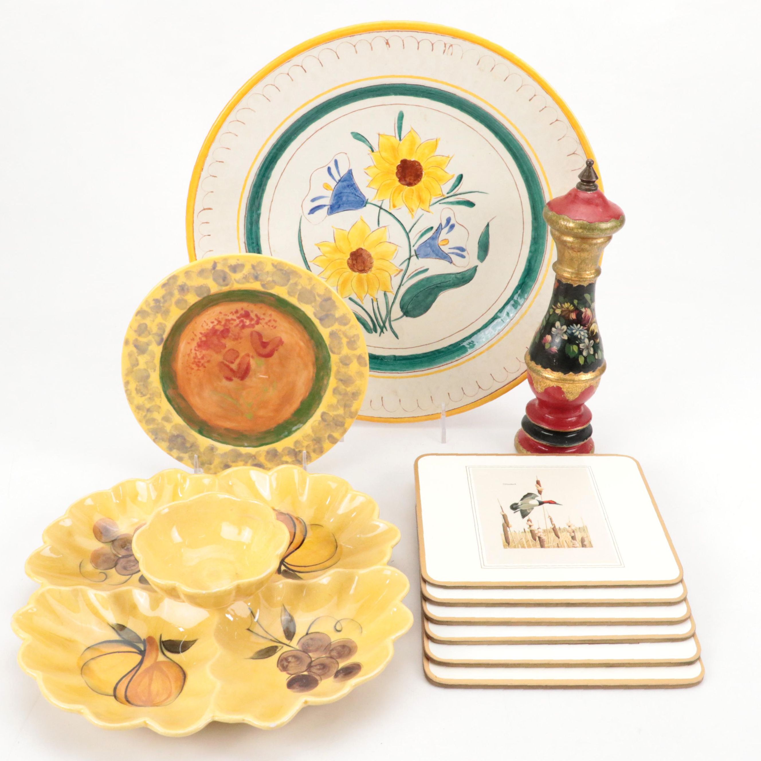 Stangl "Garden Flower" Ceramic Chop Plate with Italian Pepper Mill and More