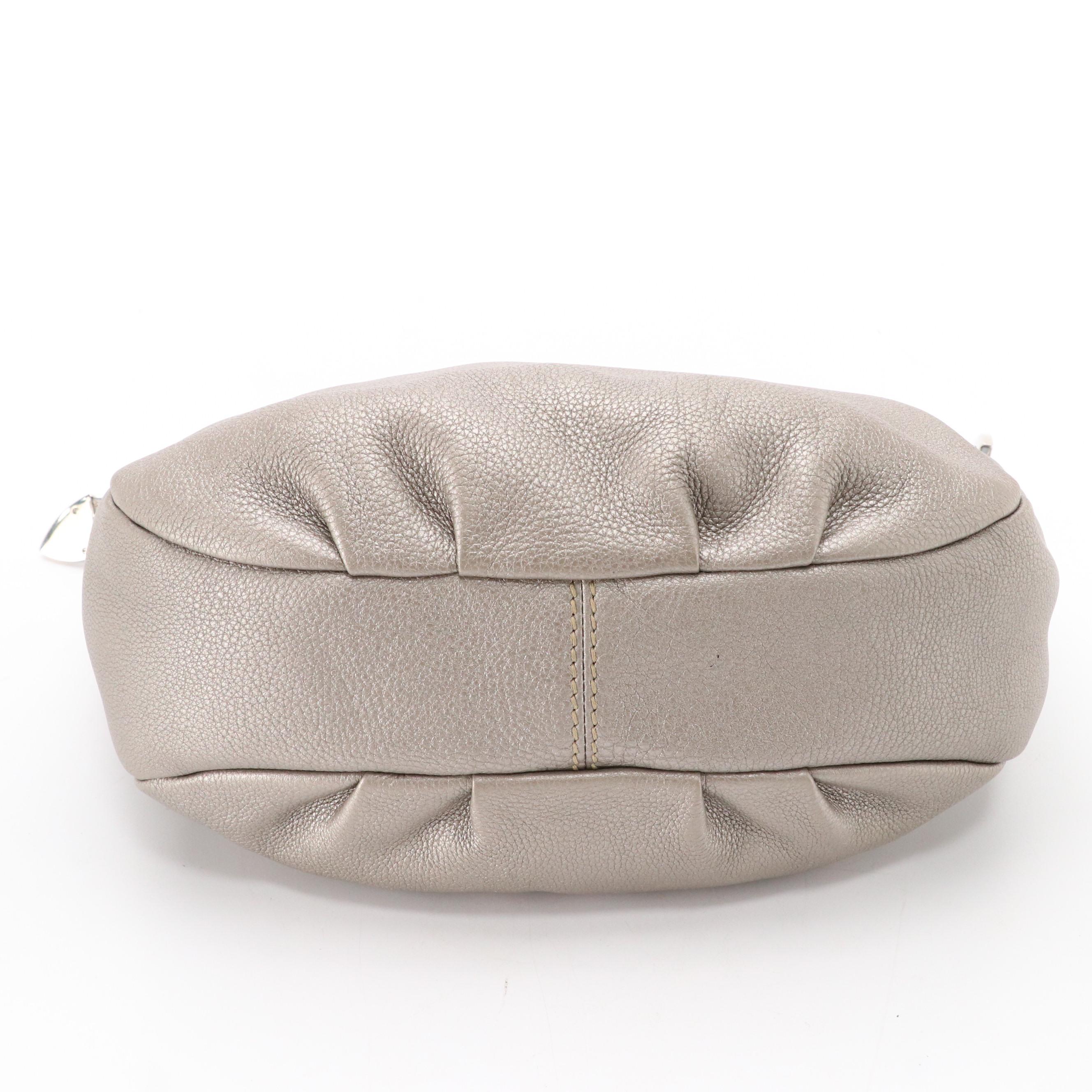 Fendi Selleria Metallic Grey Pebbled Leather Hobo Bag