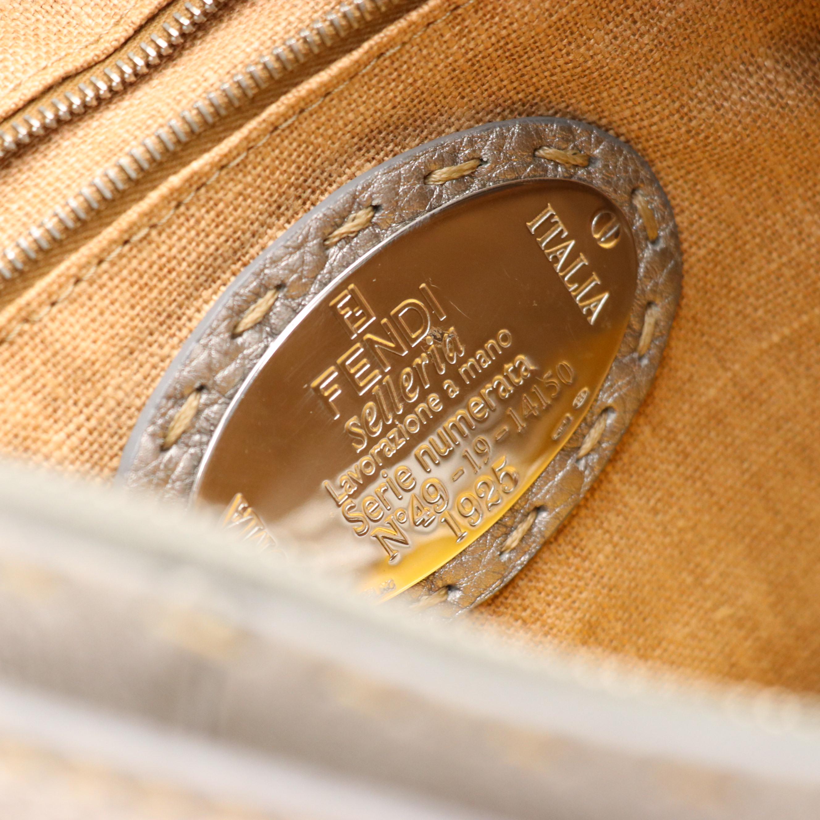 Fendi Selleria Metallic Grey Pebbled Leather Hobo Bag