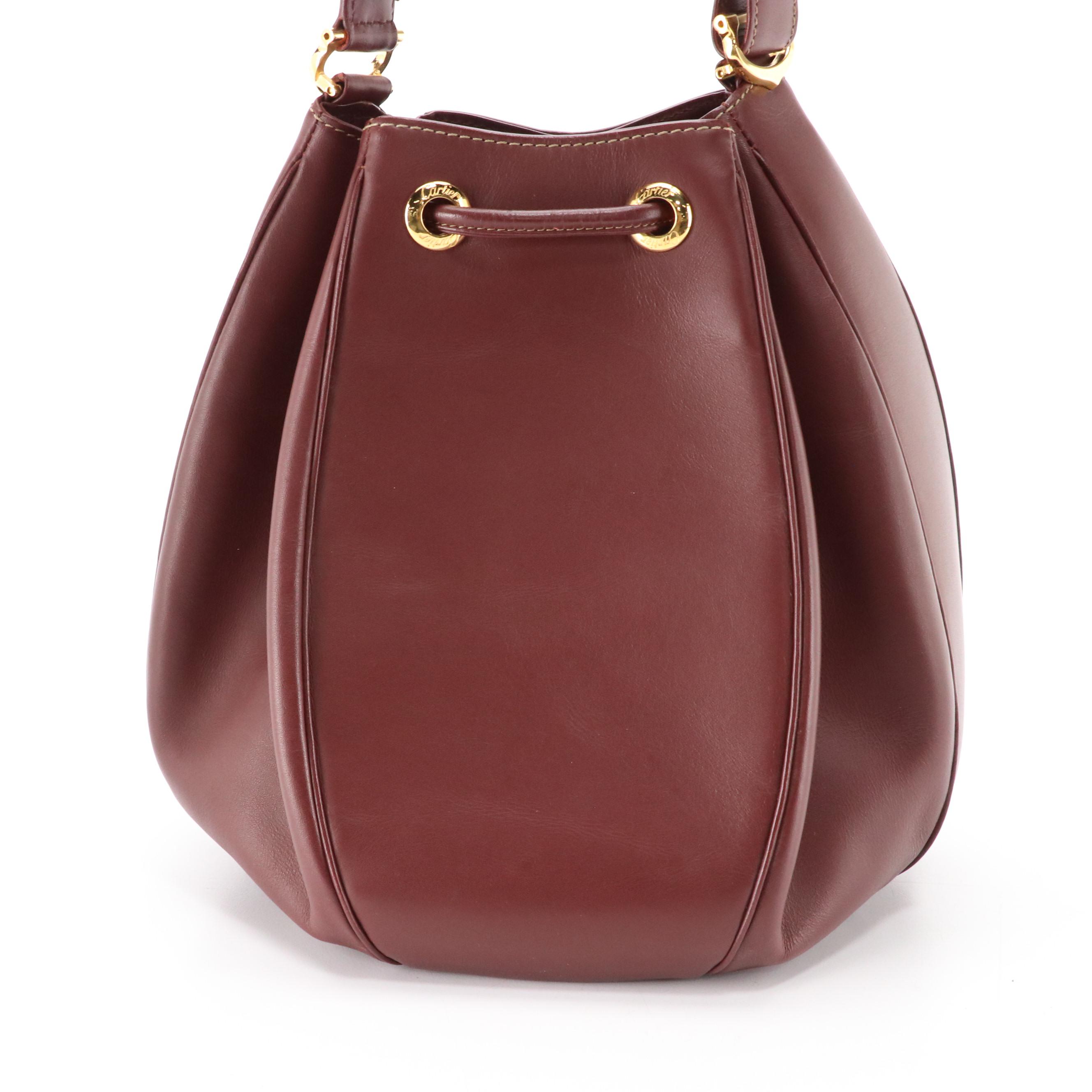 Cartier Must de Cartier Burgundy Leather Drawstring Bucket Bag