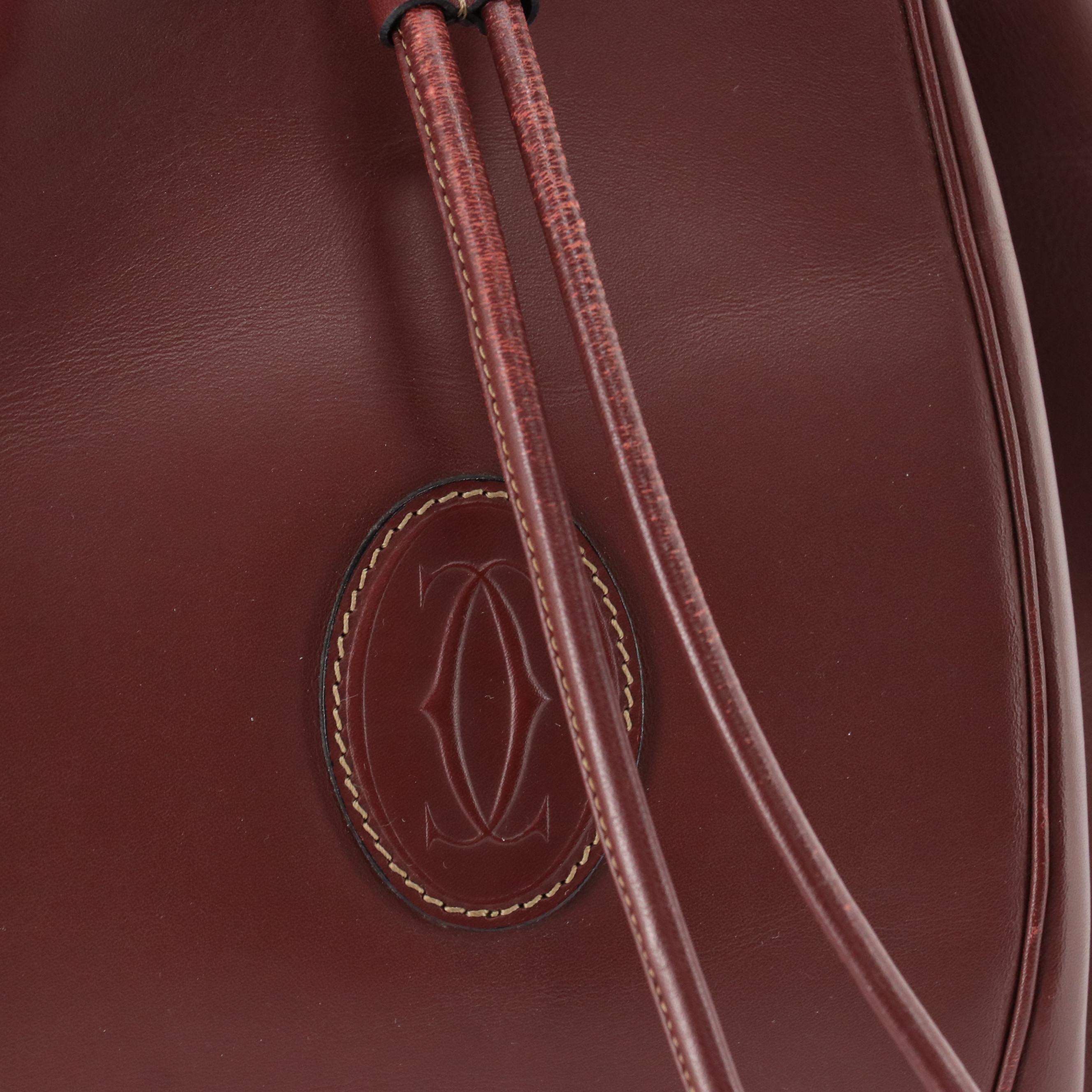 Cartier Must de Cartier Burgundy Leather Drawstring Bucket Bag