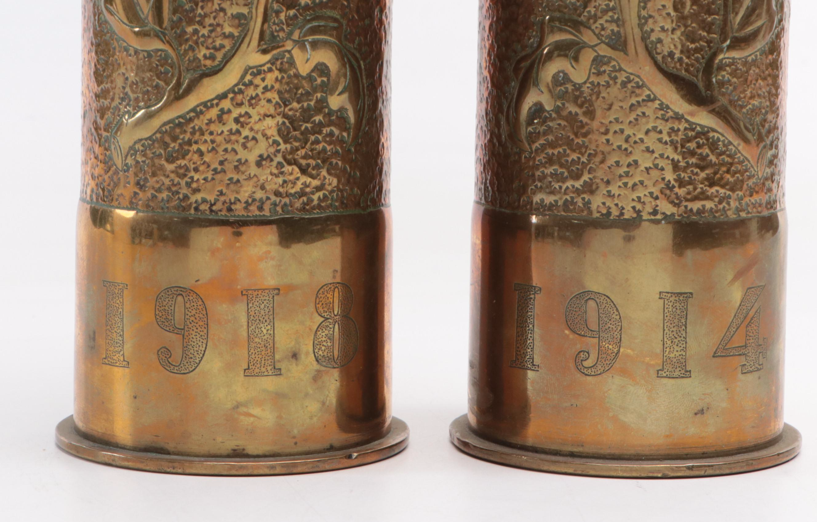 World War I Era Brass Trench Art Vases, 1918