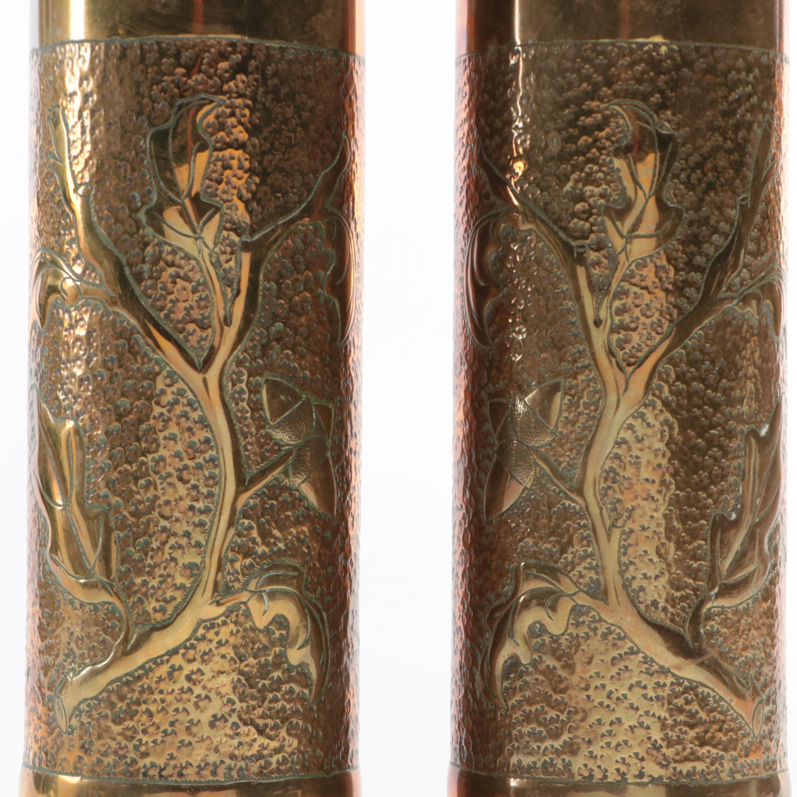 World War I Era Brass Trench Art Vases, 1918
