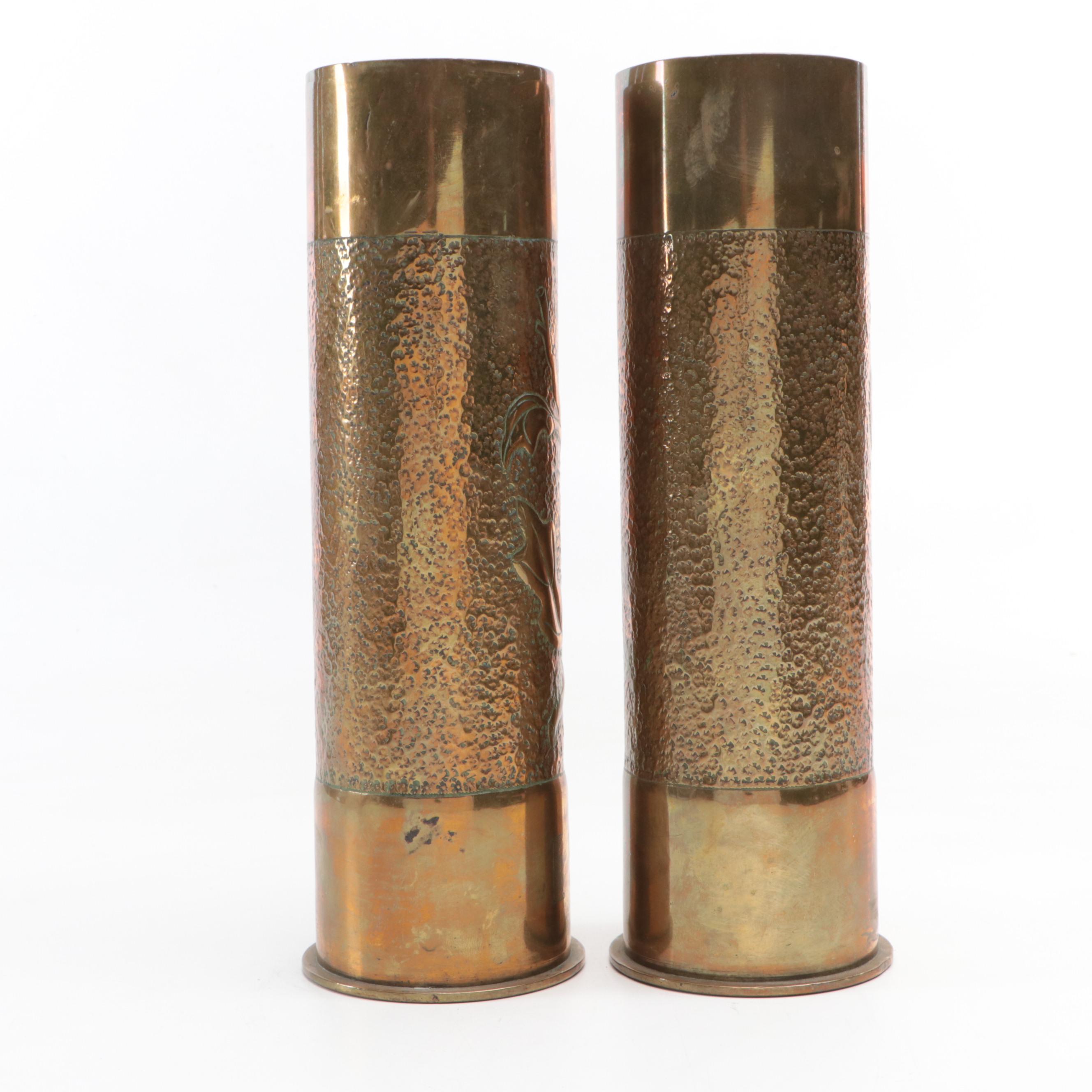 World War I Era Brass Trench Art Vases, 1918