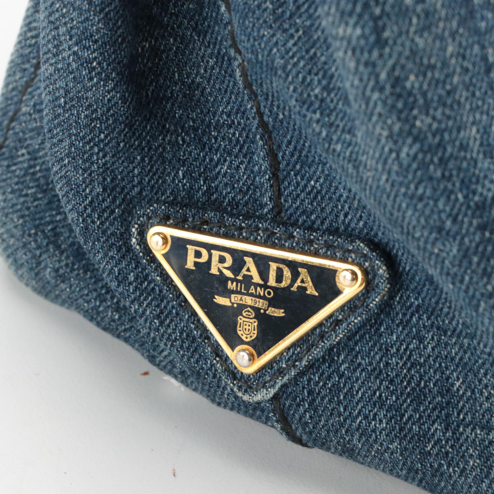 Prada Canapa Logo Denim Two-Way Tote