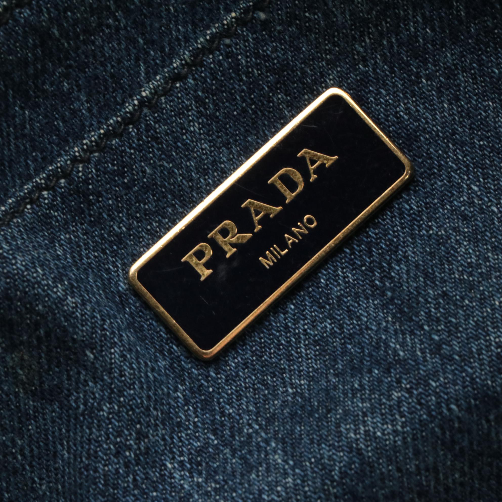 Prada Canapa Logo Denim Two-Way Tote