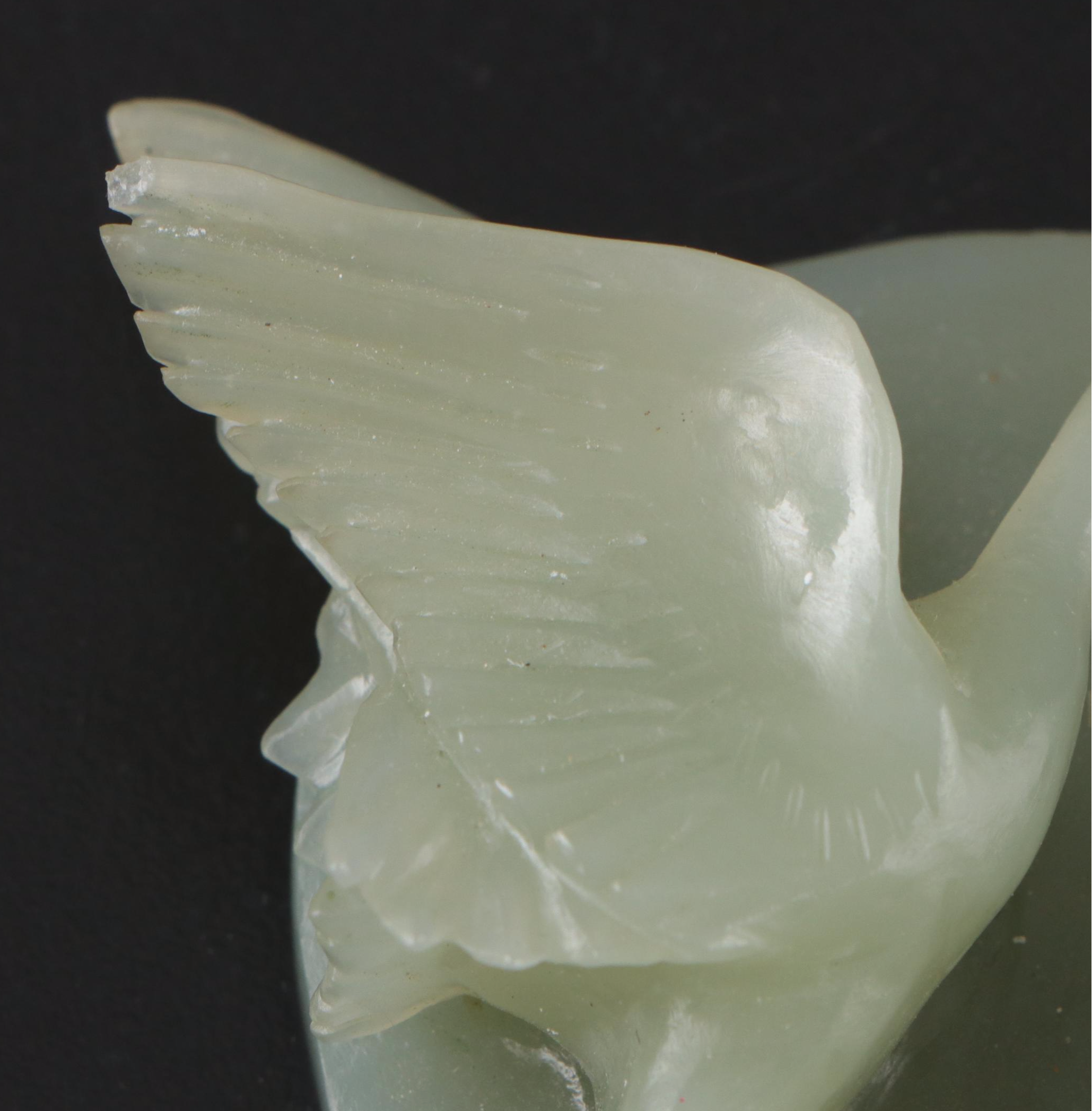 Chinese Hand-Carved Nephrite Flying Cranes Figurine in Display Box