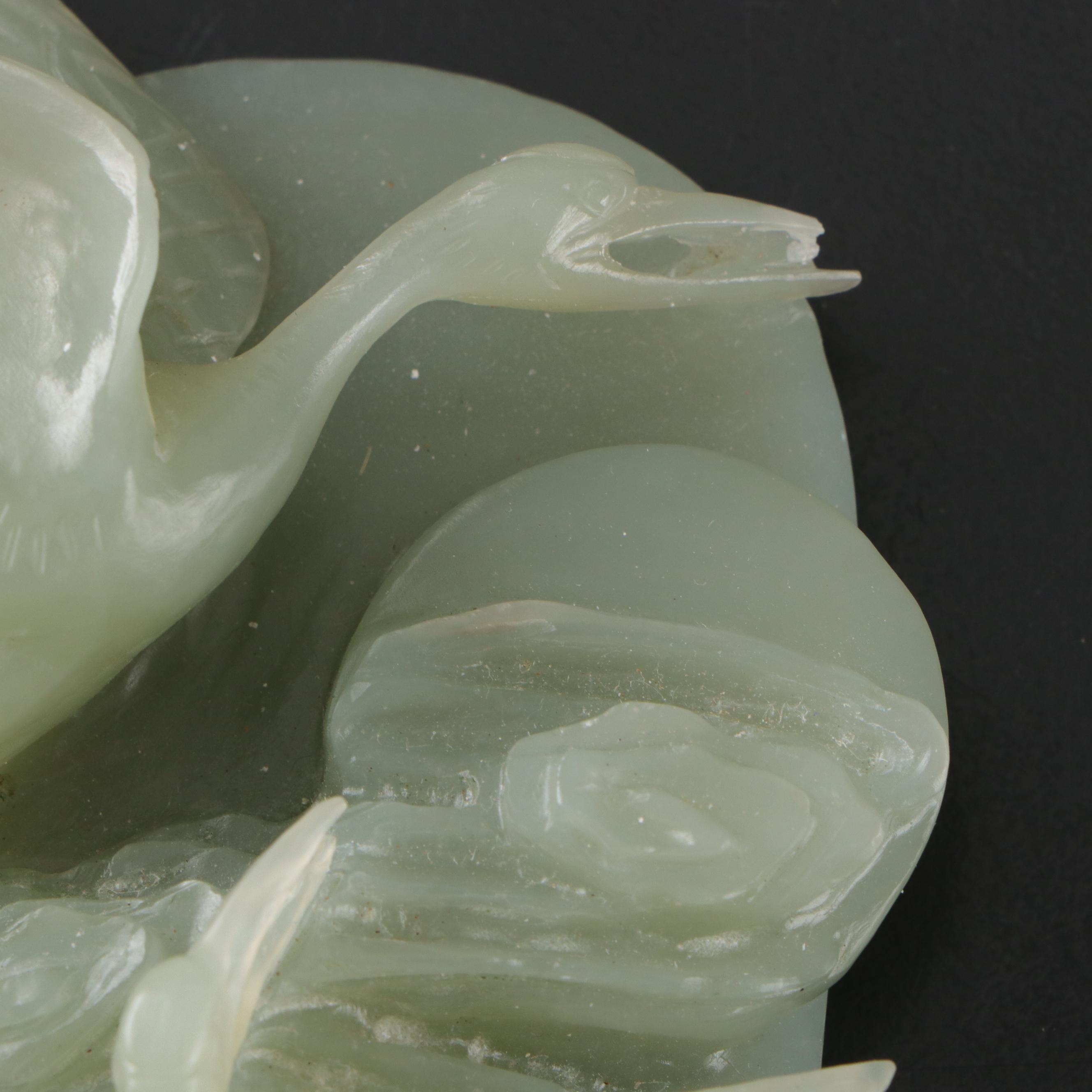 Chinese Hand-Carved Nephrite Flying Cranes Figurine in Display Box