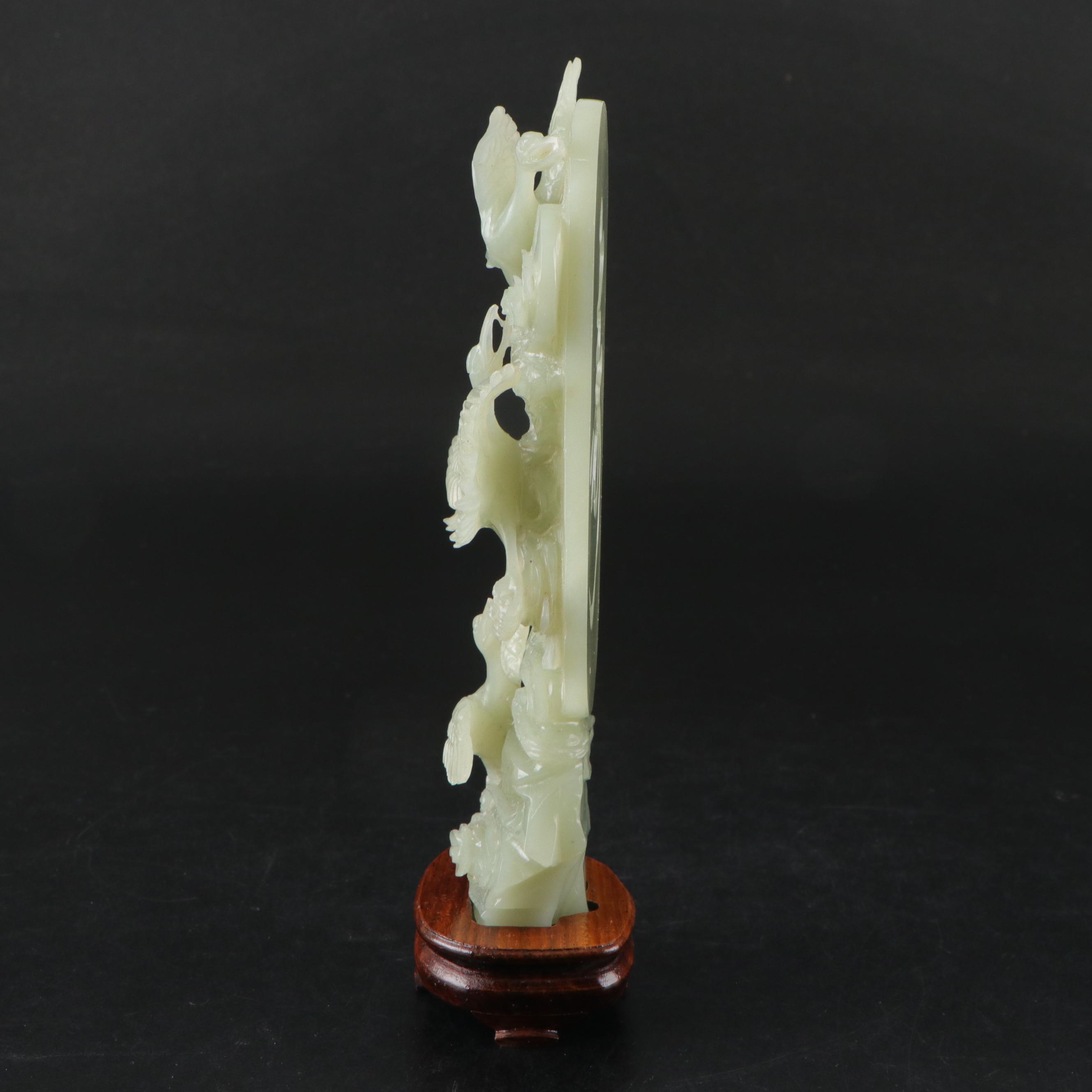 Chinese Hand-Carved Nephrite Flying Cranes Figurine in Display Box