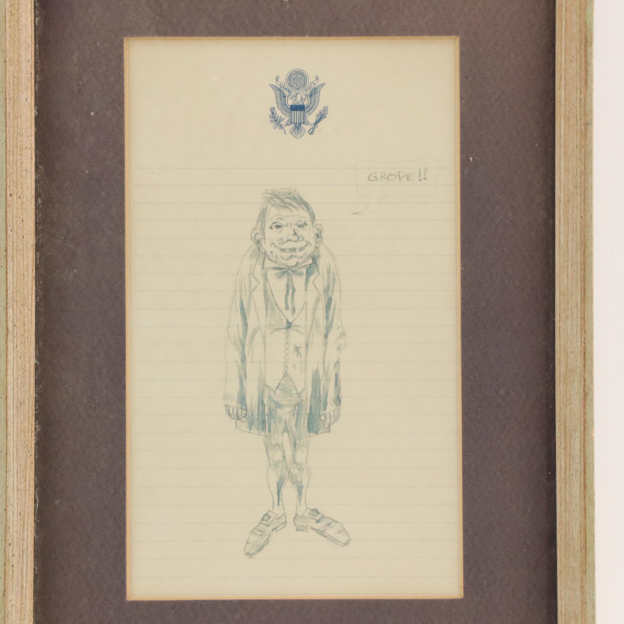 Donald Reddington Fry Ink Drawing of Figure, 1969