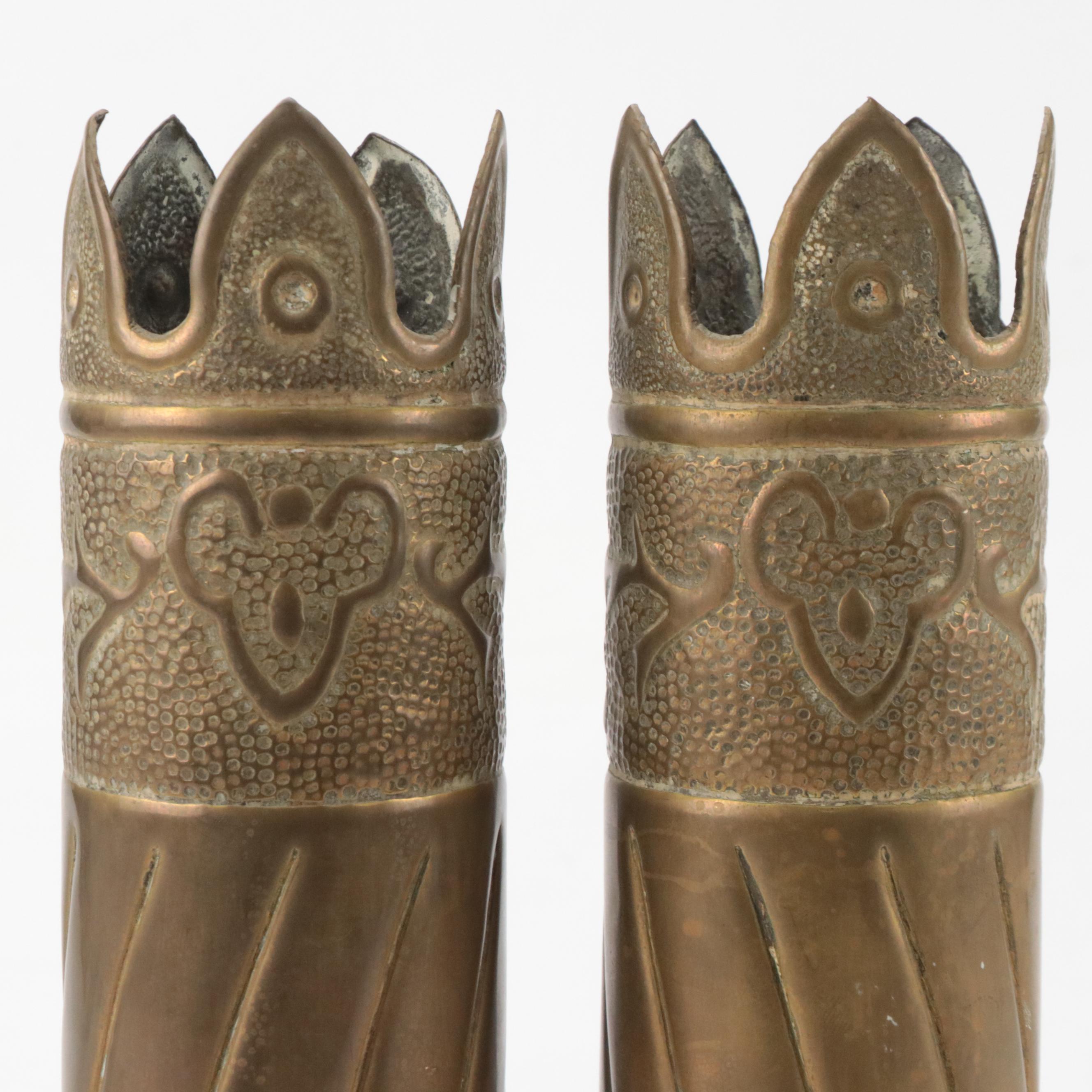 World War I Era Brass Trench Art Vases