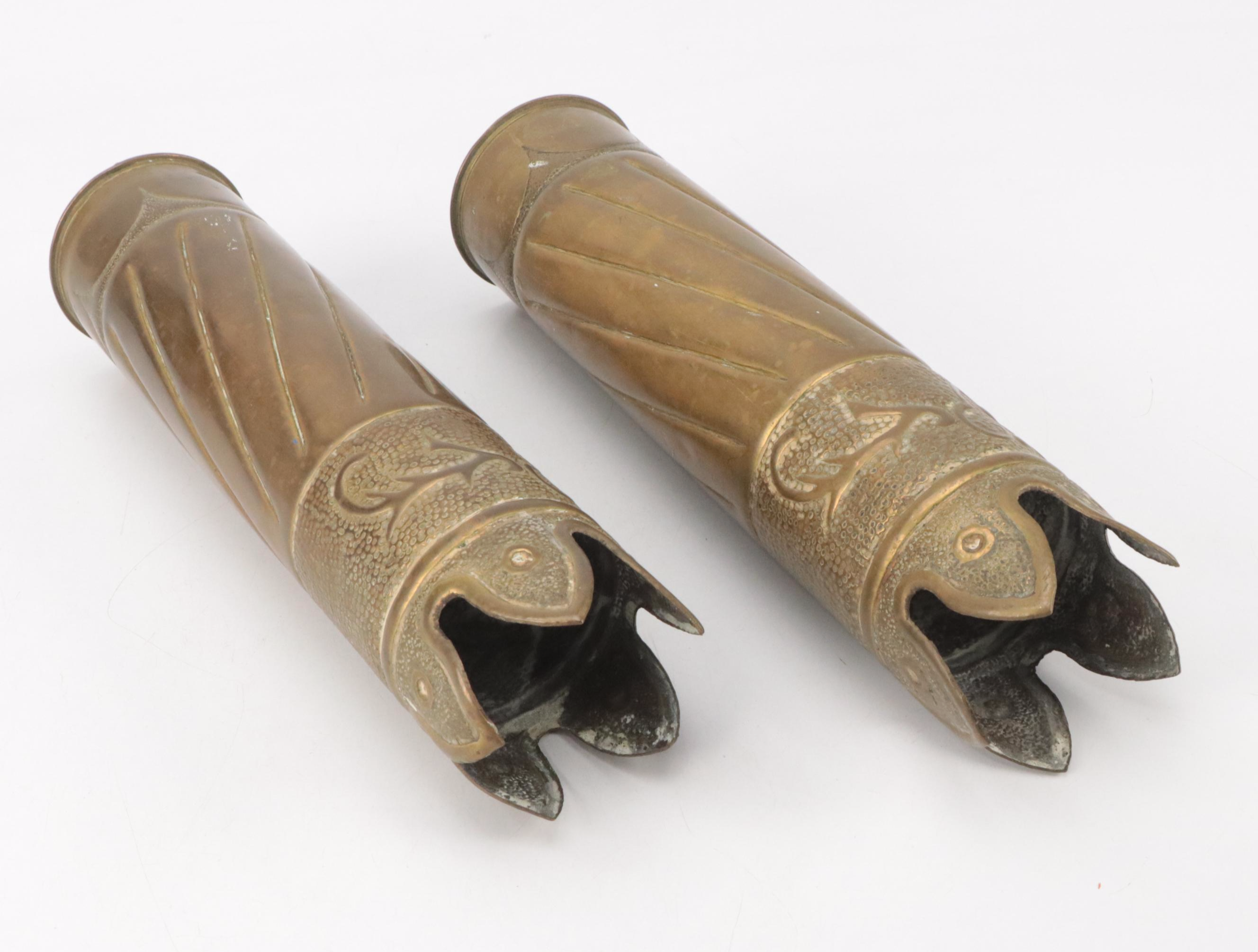 World War I Era Brass Trench Art Vases