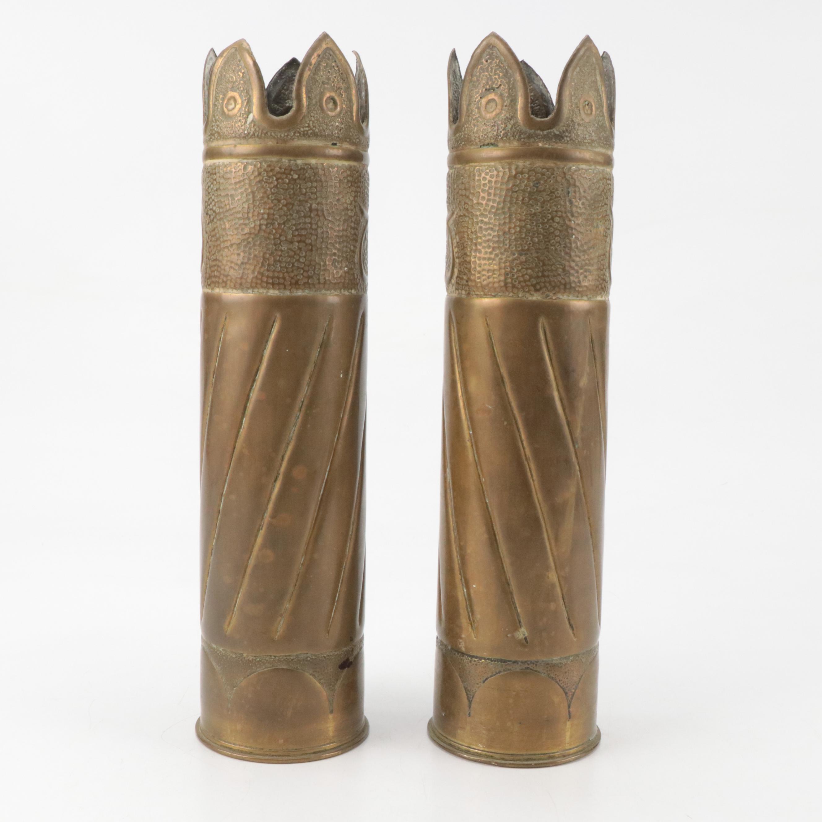 World War I Era Brass Trench Art Vases