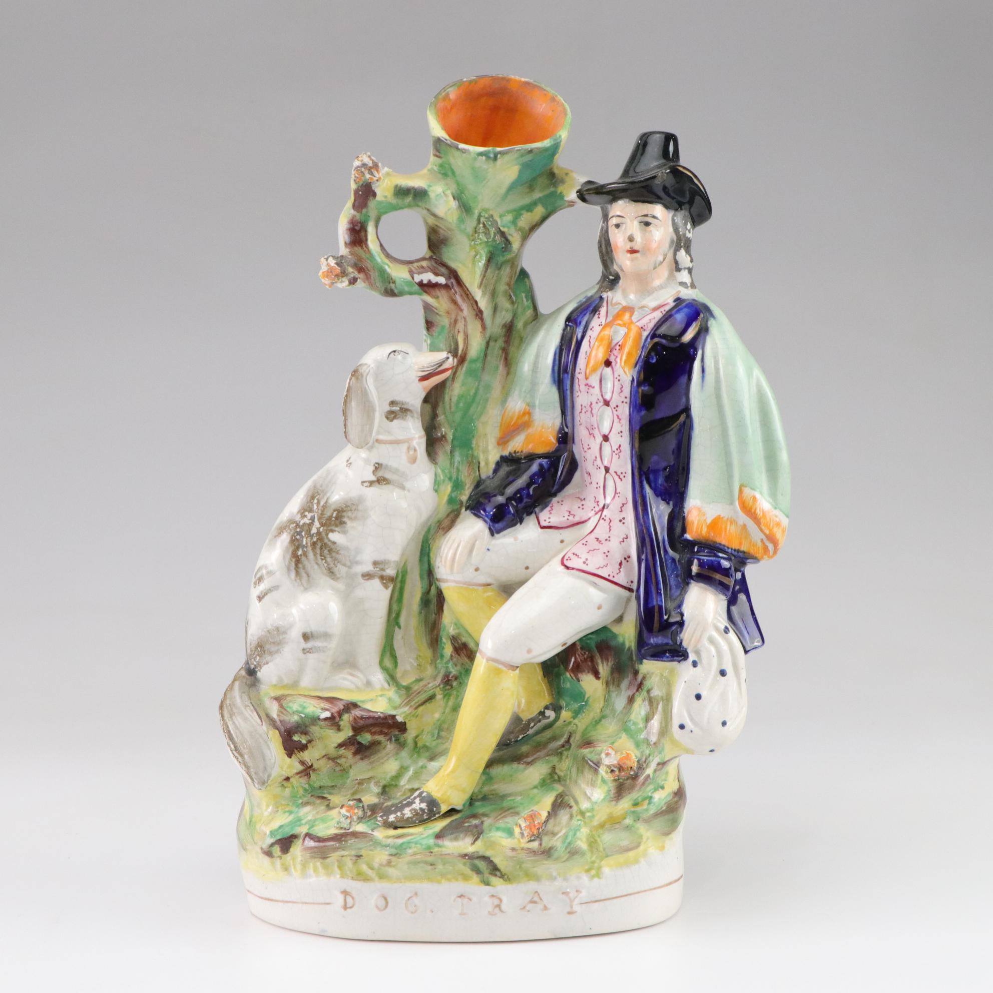 Staffordshire "Dog Tray" Hand-Painted Spill Vase, Late 19th Century