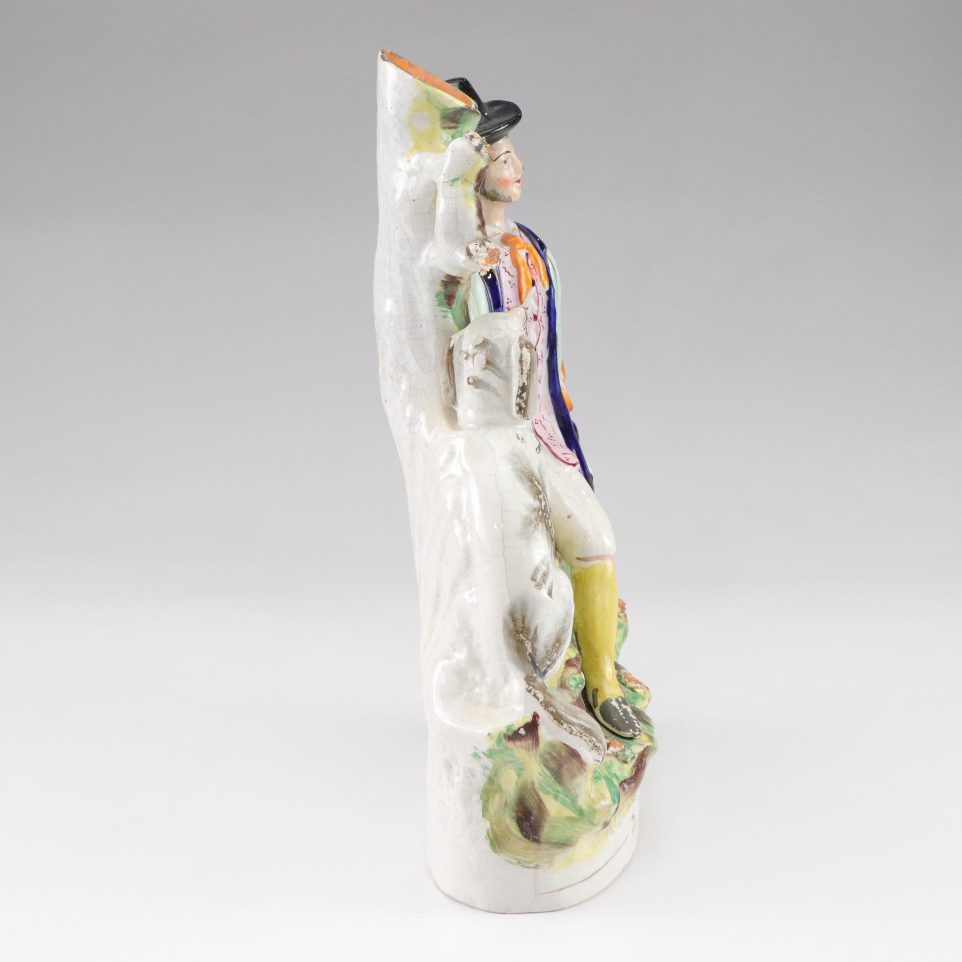 Staffordshire "Dog Tray" Hand-Painted Spill Vase, Late 19th Century