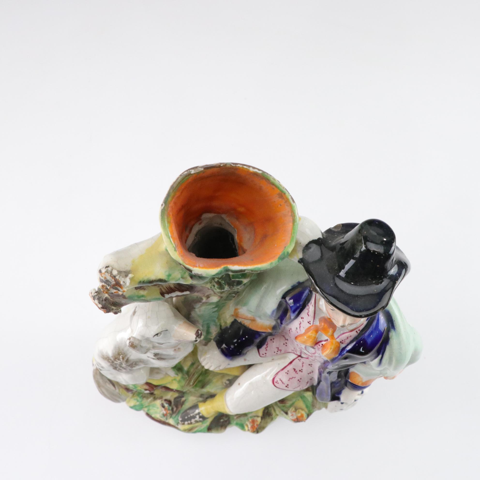 Staffordshire "Dog Tray" Hand-Painted Spill Vase, Late 19th Century