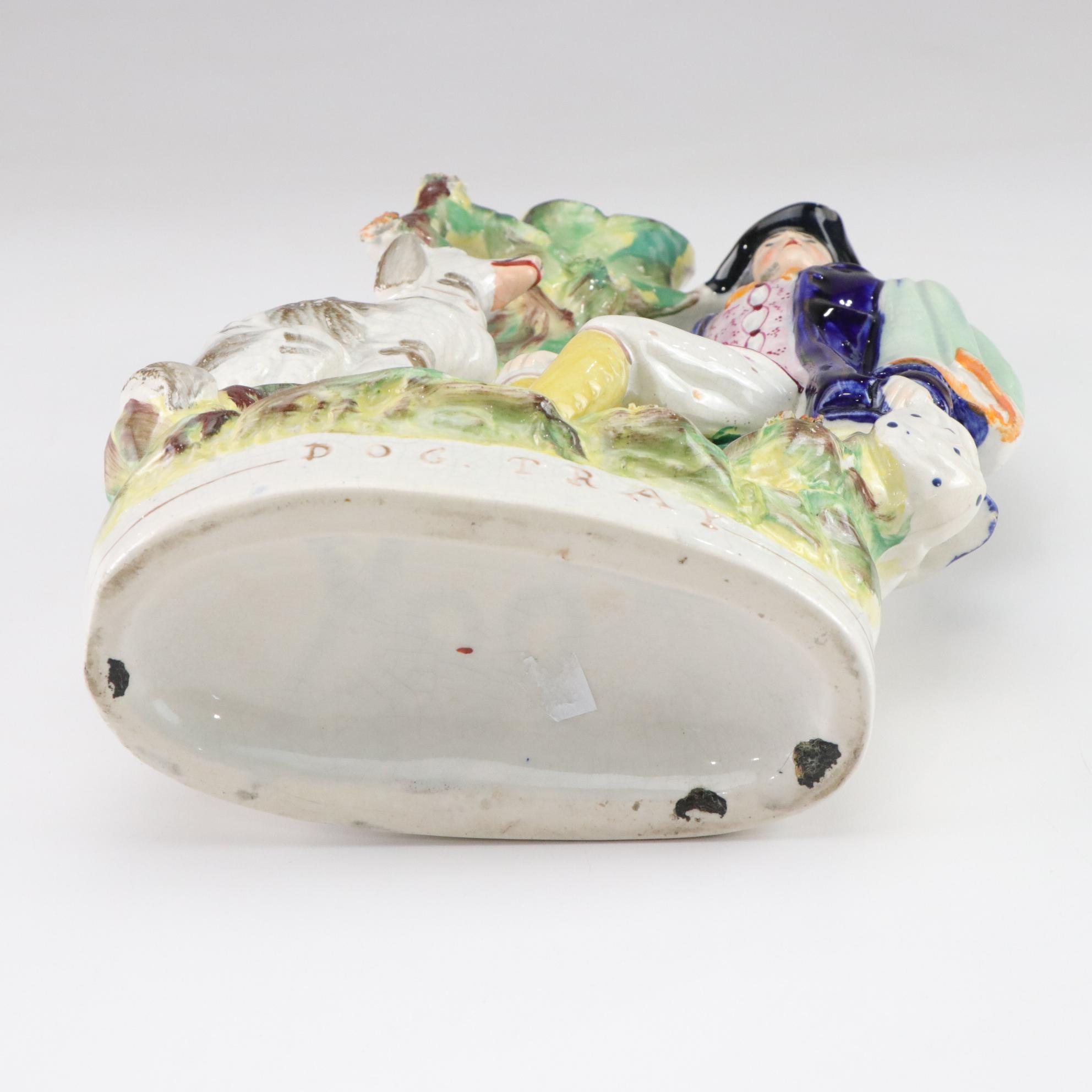 Staffordshire "Dog Tray" Hand-Painted Spill Vase, Late 19th Century