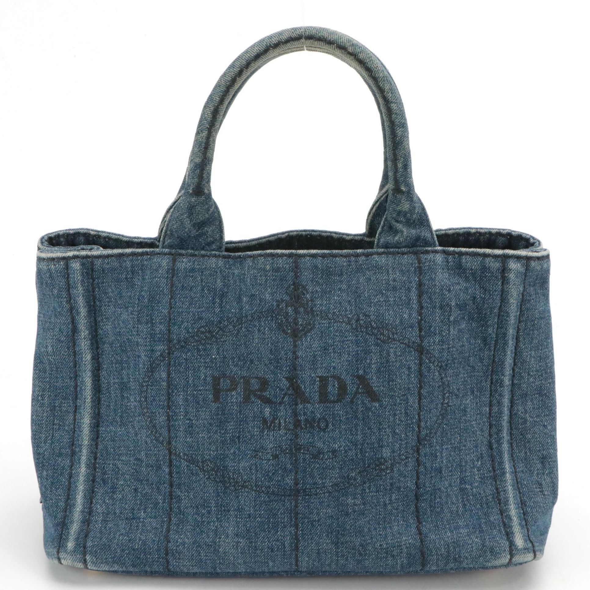 Prada Canapa Logo Denim Two-Way Tote