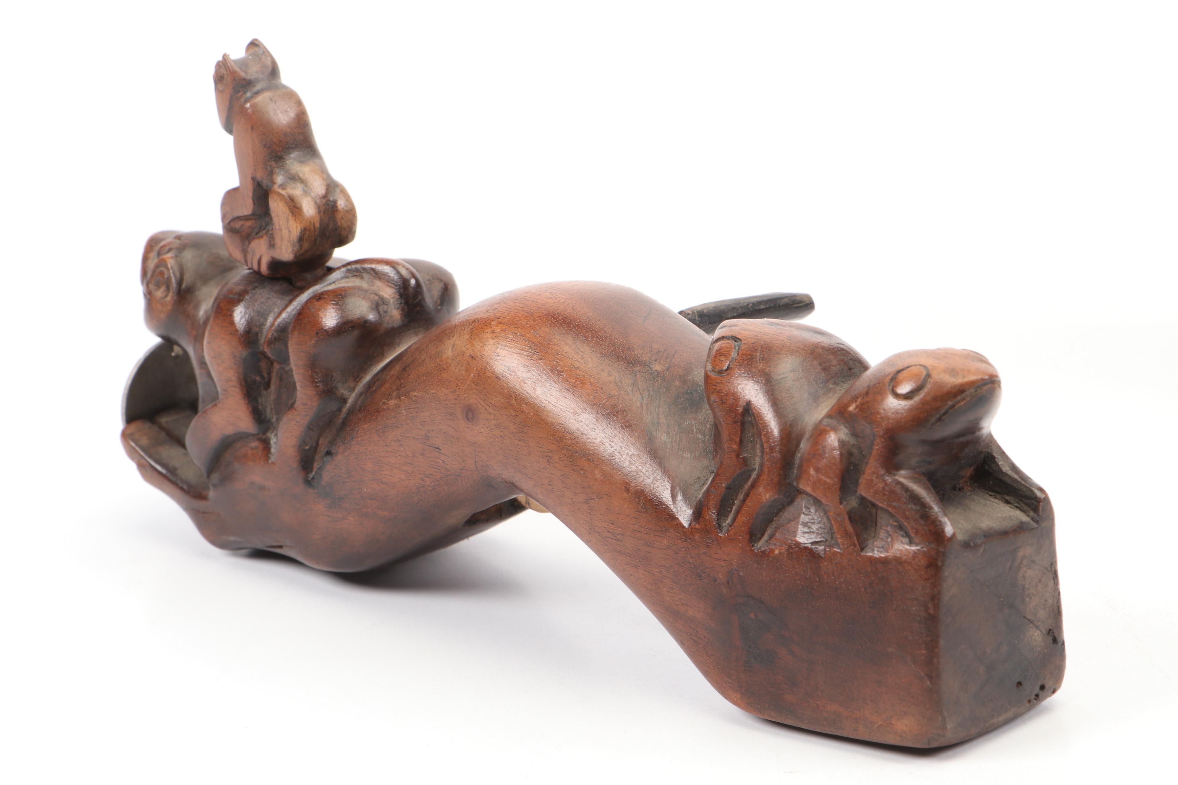 Japanese Carved Sumitsubo with Indonesian 800 Silver Figurine and Other Decor