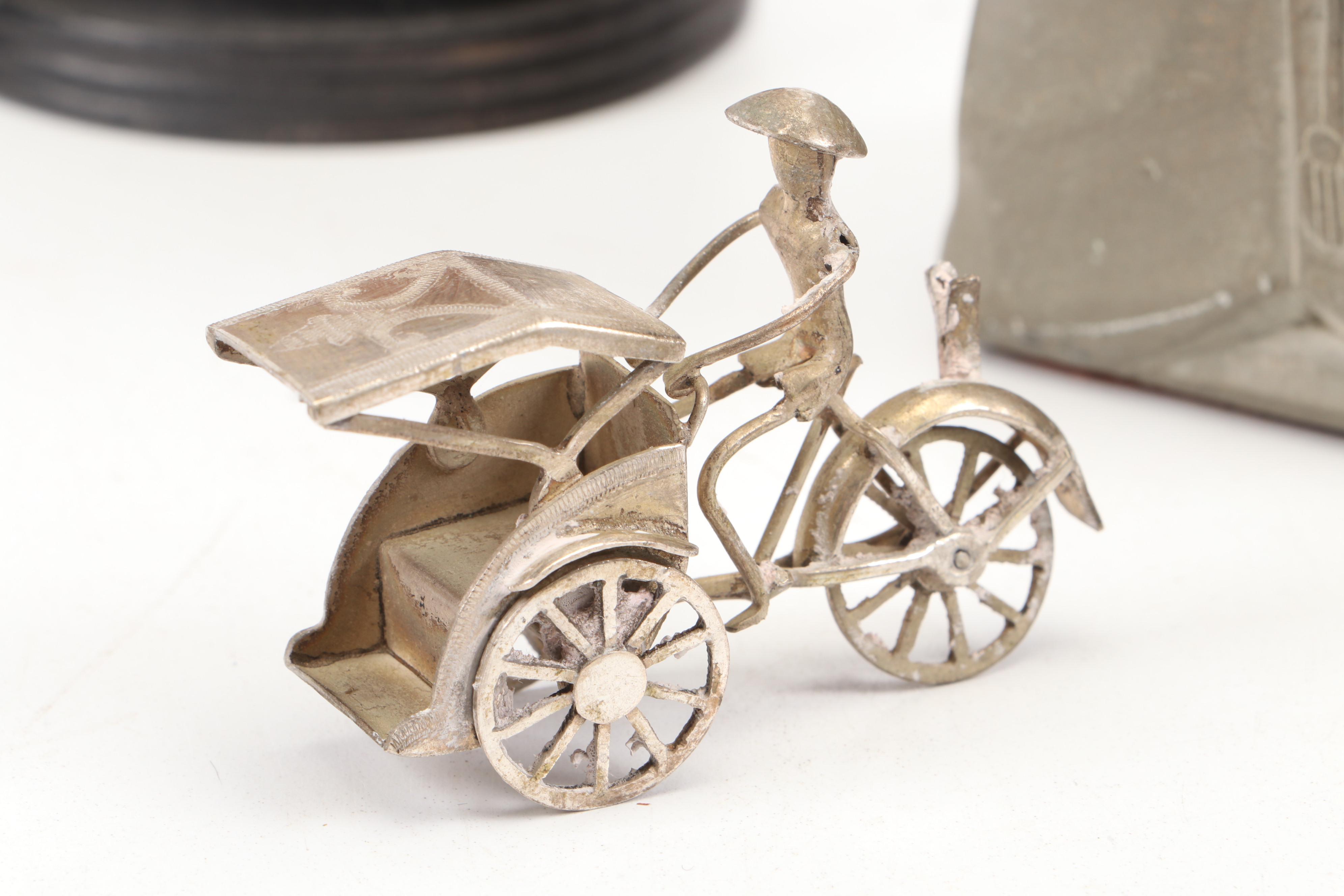 Japanese Carved Sumitsubo with Indonesian 800 Silver Figurine and Other Decor