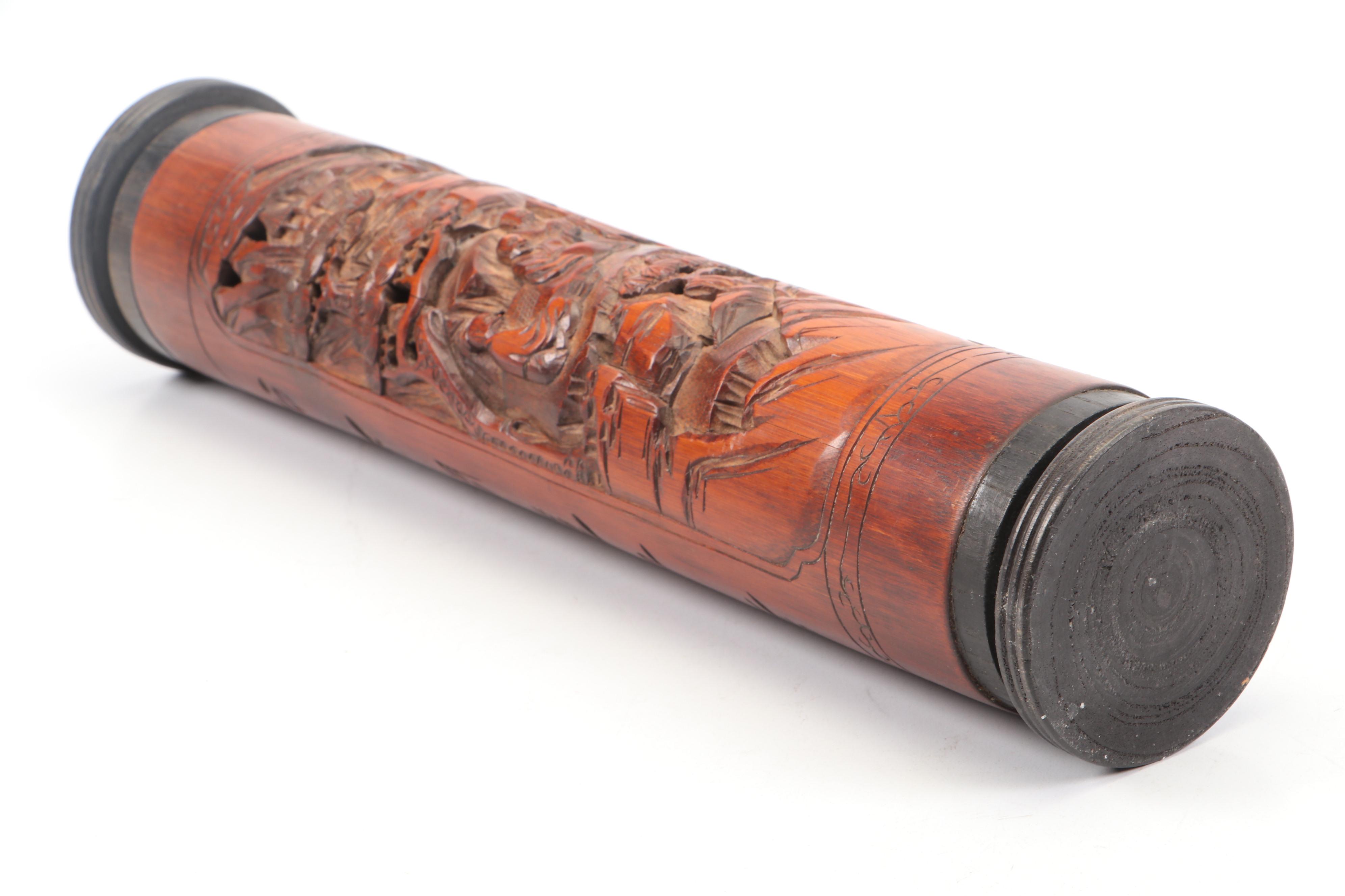 Japanese Carved Sumitsubo with Indonesian 800 Silver Figurine and Other Decor