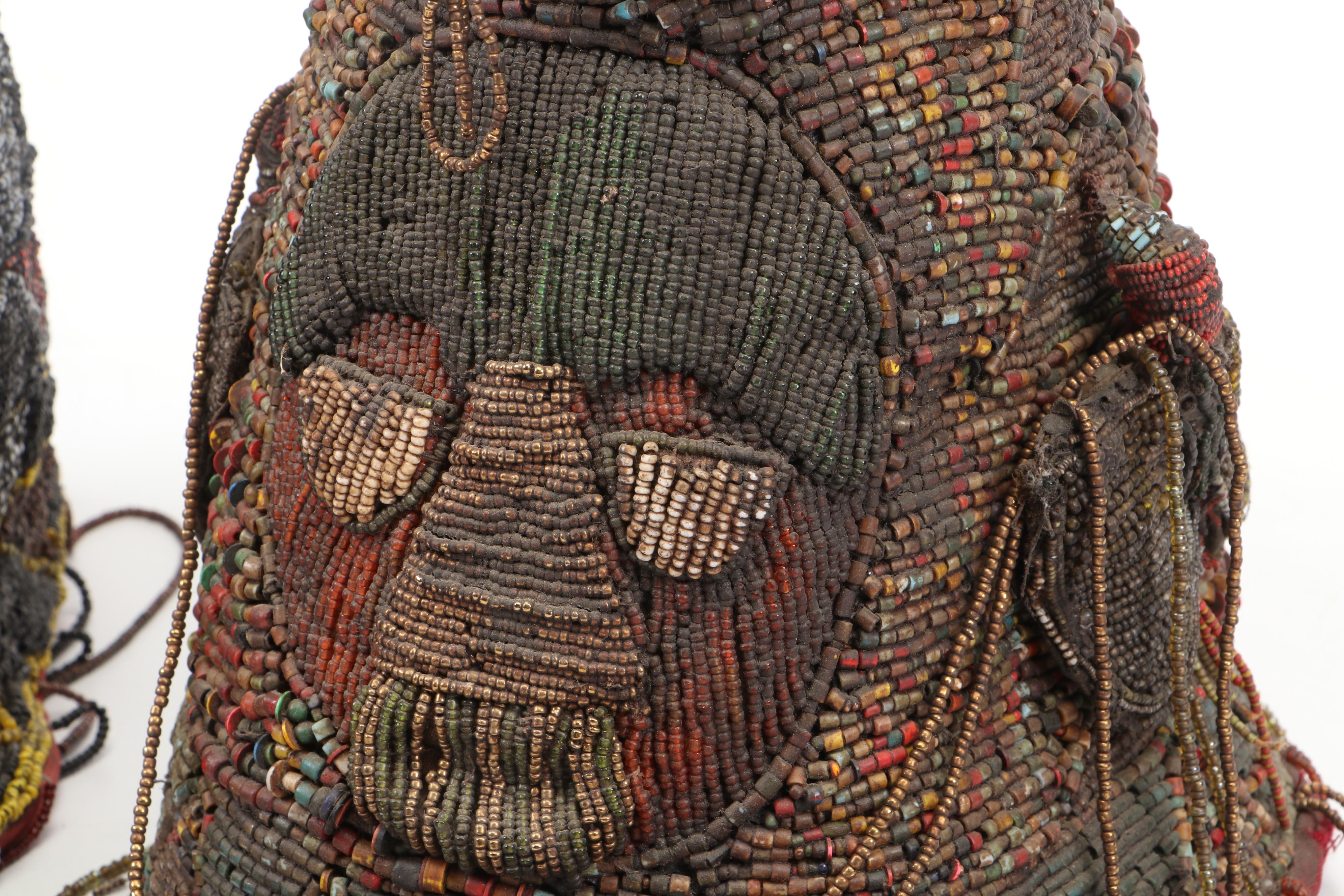 Nigerian Yoruba "Ade Oba" Hand-Beaded Royal Headdress Crowns