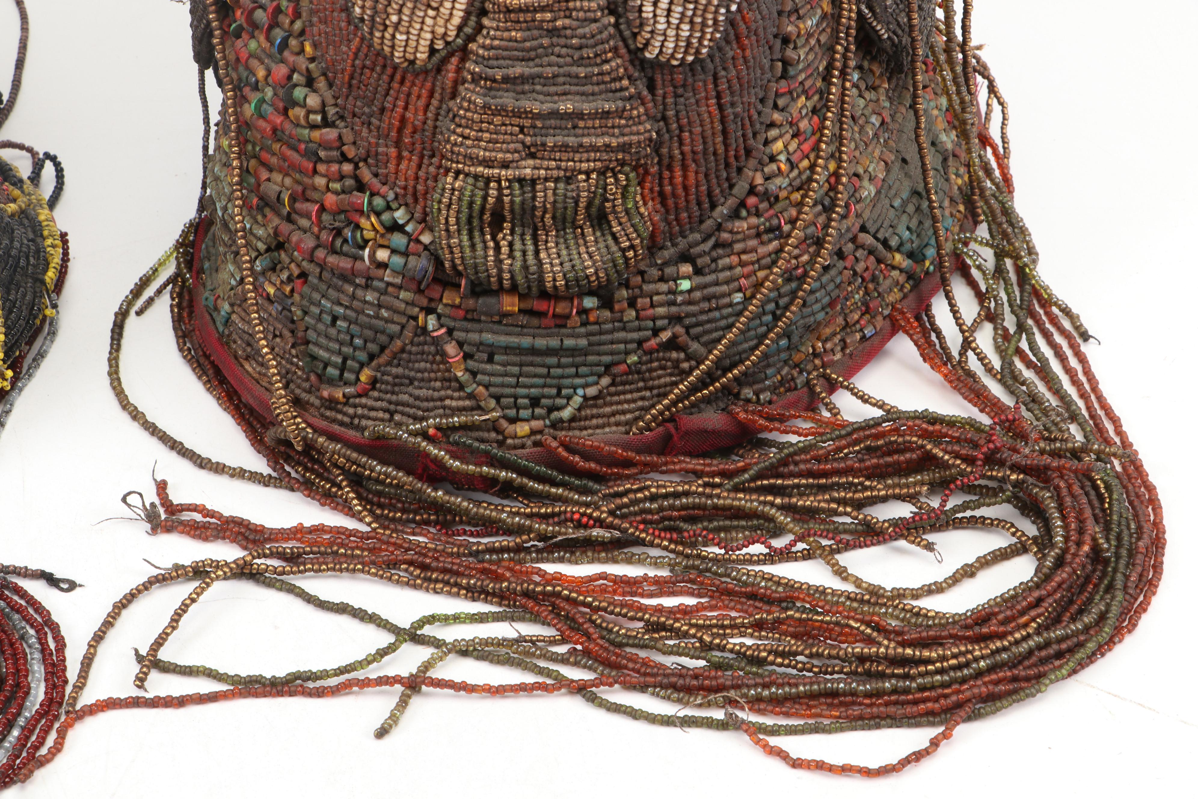 Nigerian Yoruba "Ade Oba" Hand-Beaded Royal Headdress Crowns