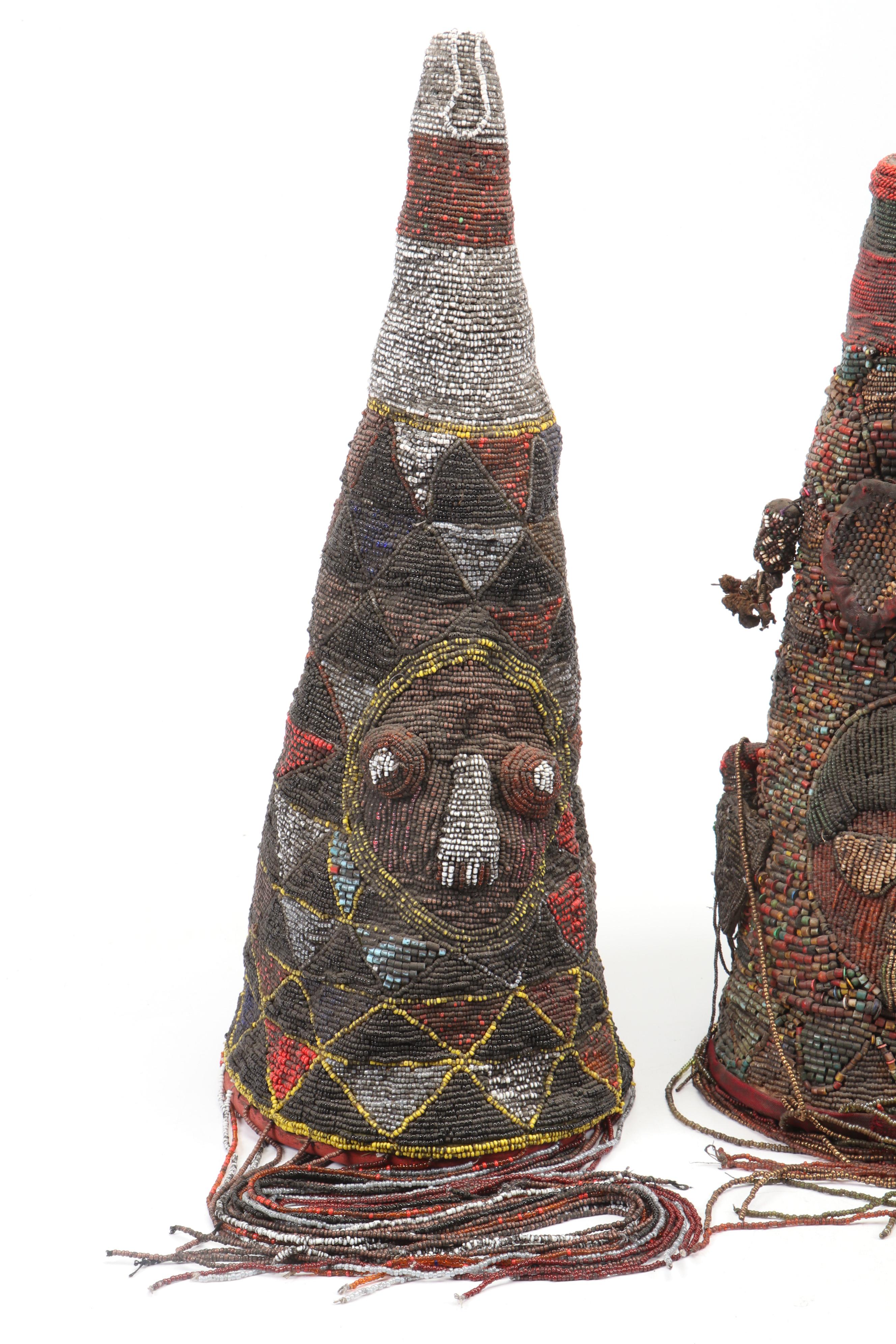 Nigerian Yoruba "Ade Oba" Hand-Beaded Royal Headdress Crowns