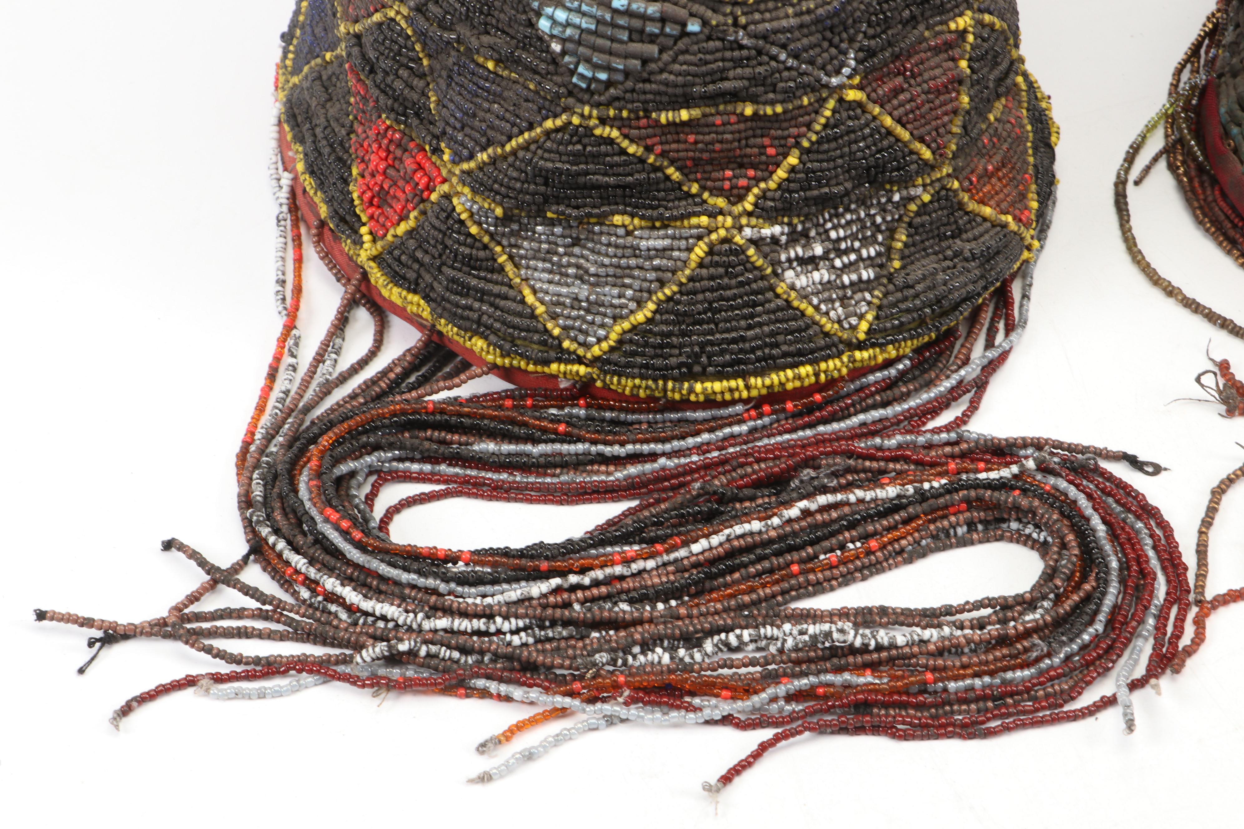 Nigerian Yoruba "Ade Oba" Hand-Beaded Royal Headdress Crowns