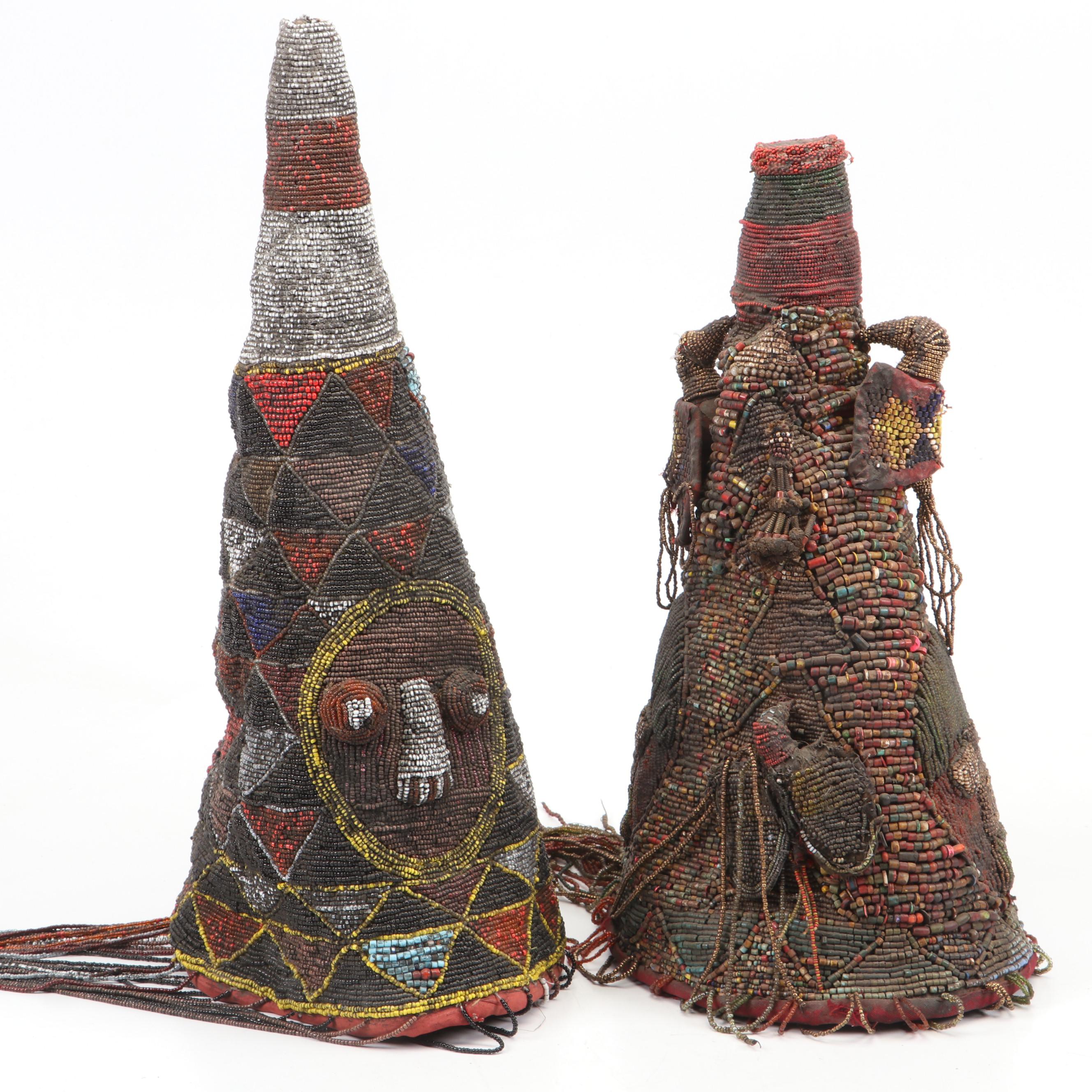 Nigerian Yoruba "Ade Oba" Hand-Beaded Royal Headdress Crowns